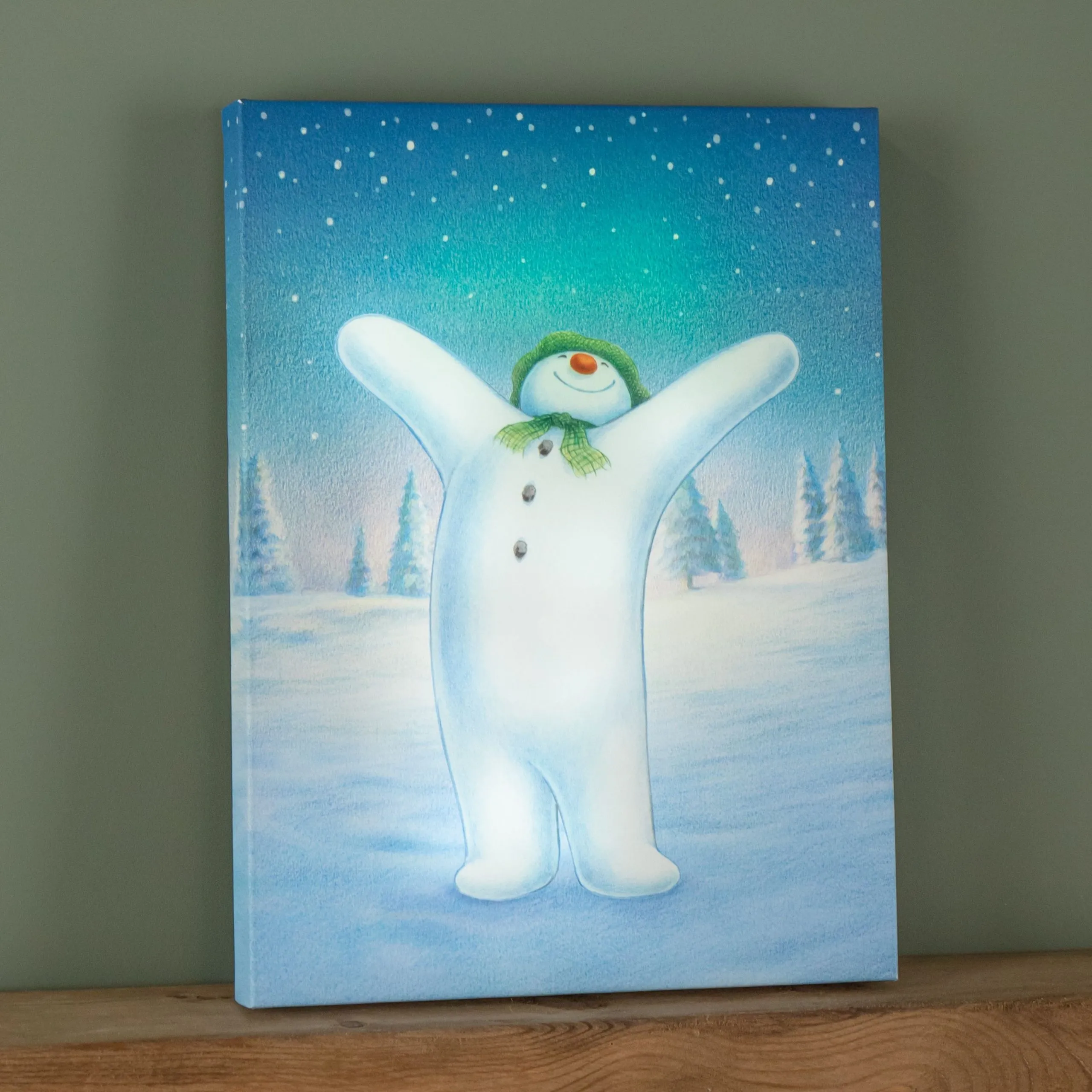30 x 40cm Battery Operated Light up The Snowman Christmas Canvas with LEDs