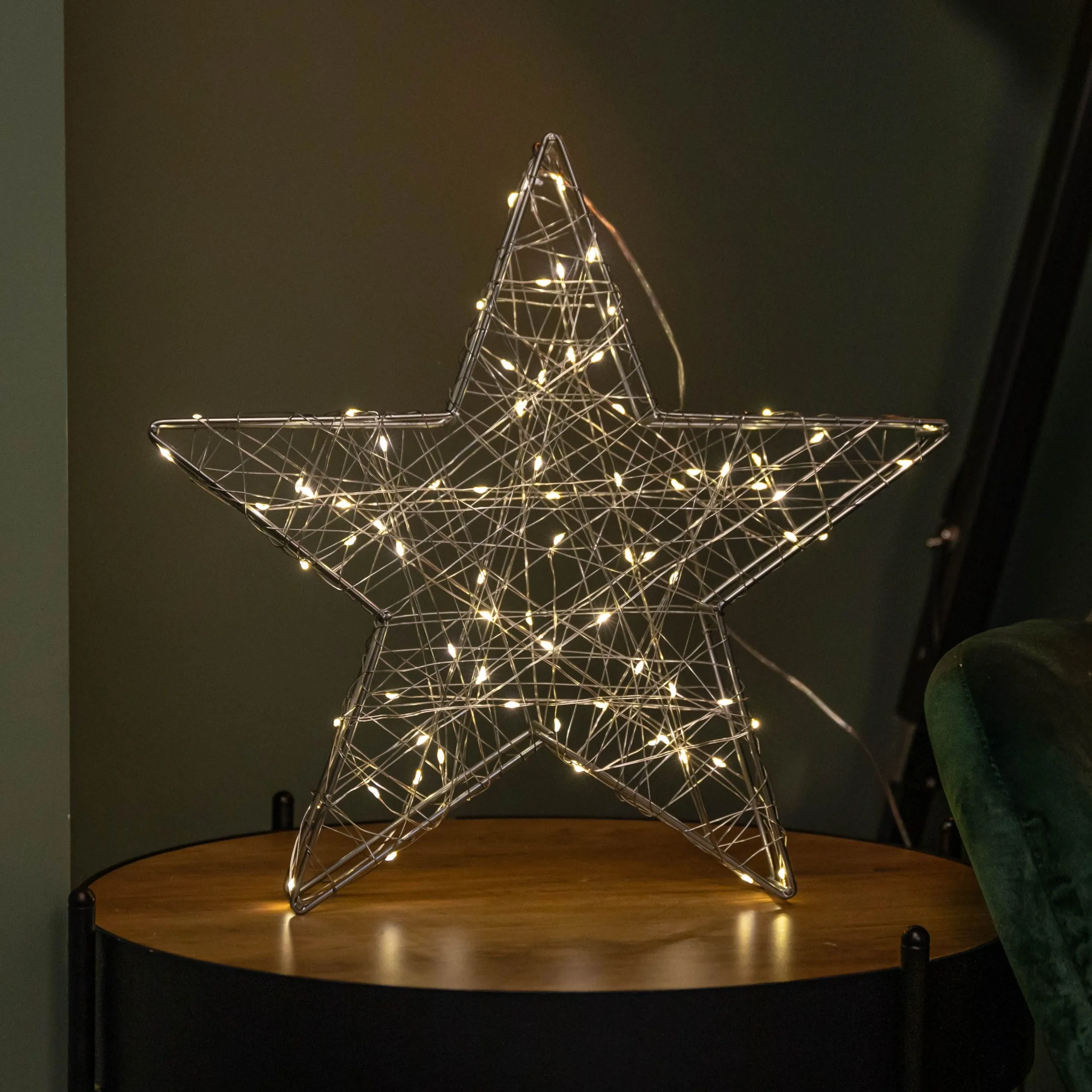Light up 3D Christmas Silver Star with 80 Warm White LEDs