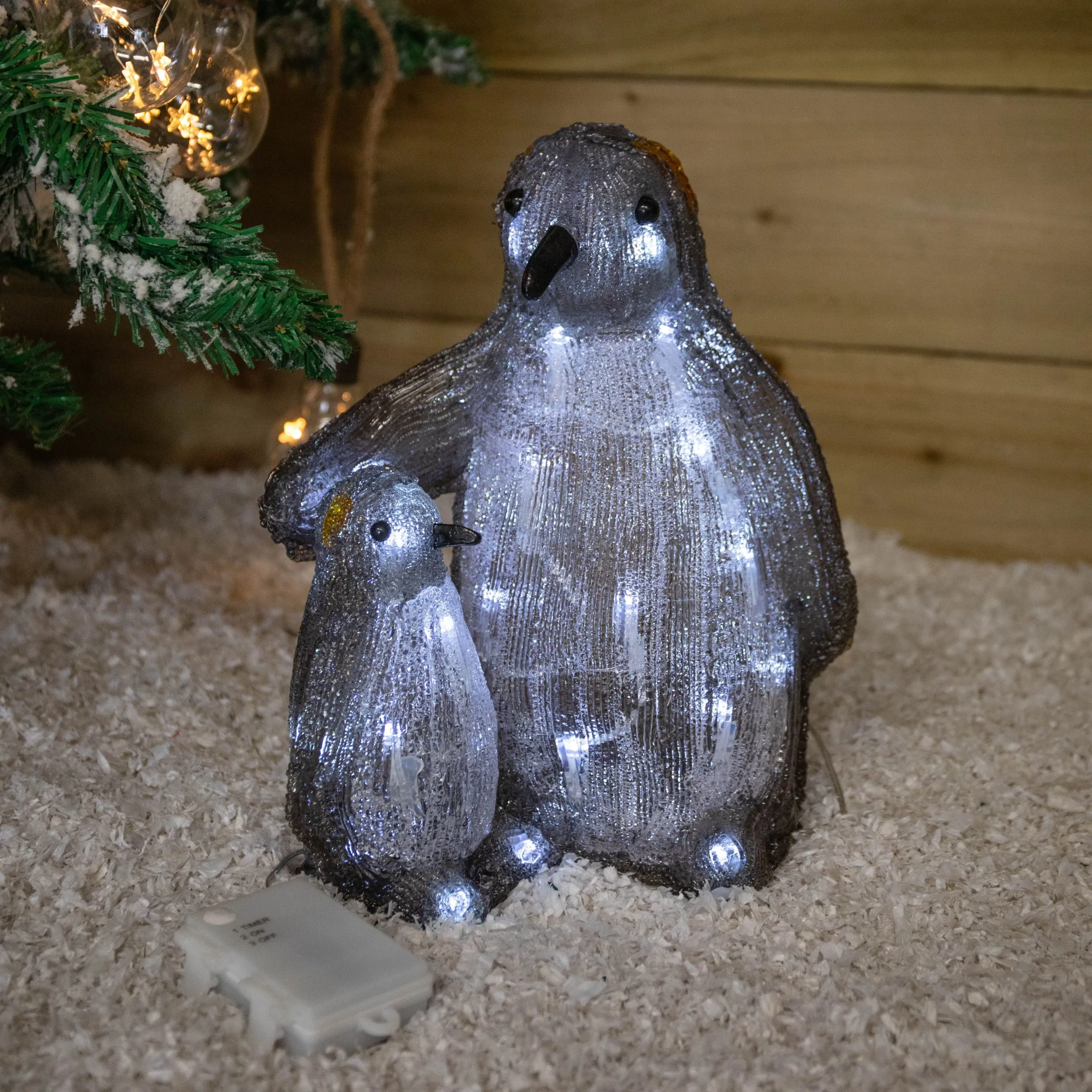 Battery Operated Light up Acrylic Penguin & Chick with 30 White LEDs