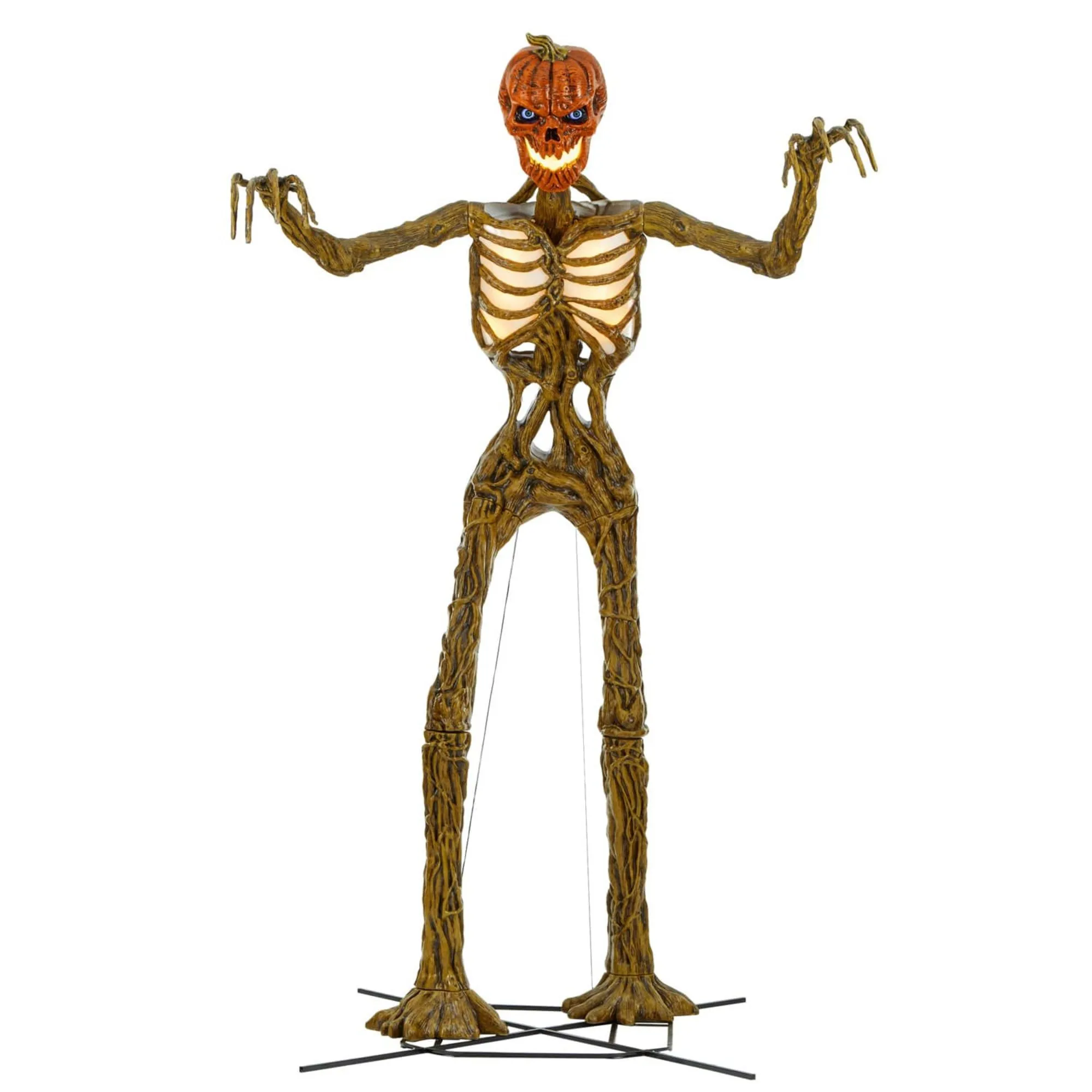 Home Accents Holiday 12ft Standing Halloween Inferno Pumpkin Skeleton with LCD Eyes and Posable Arms