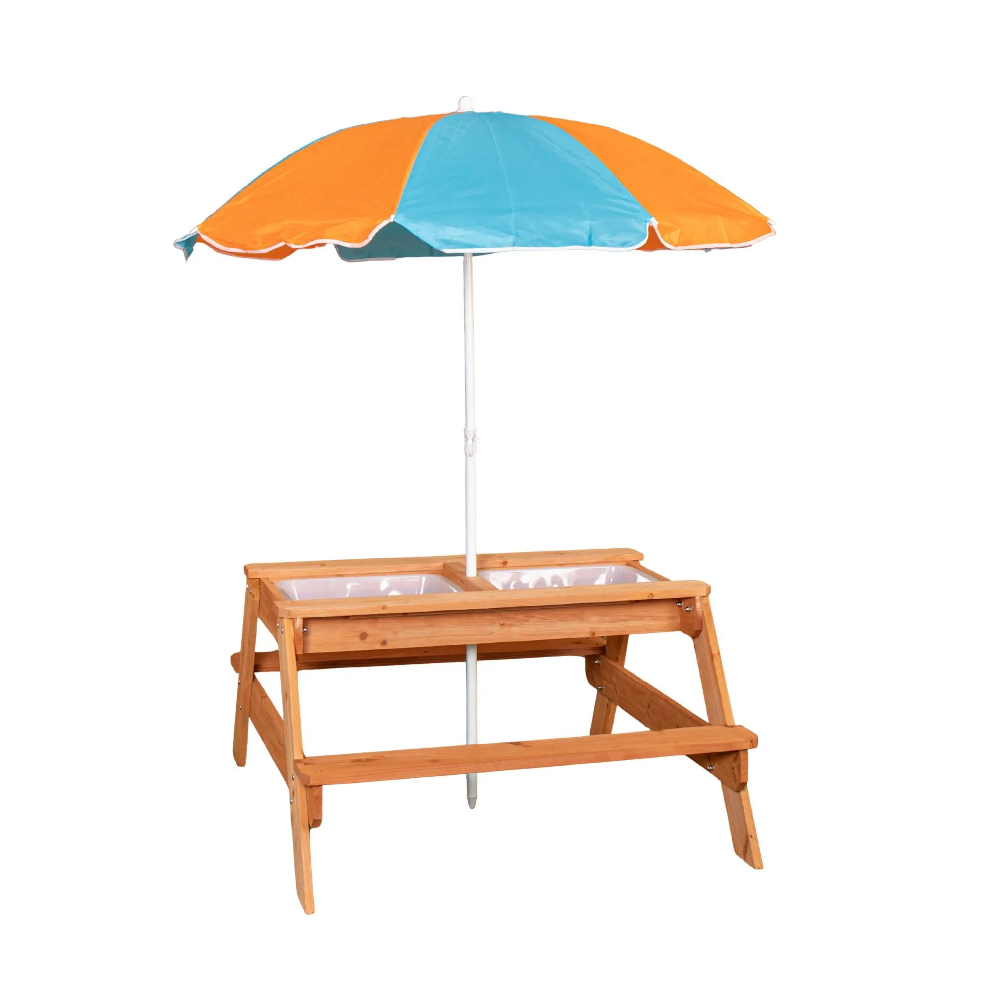 Kids Outdoor Wooden Picnic & Activity Table with Removable Plastic Trays & Parasol