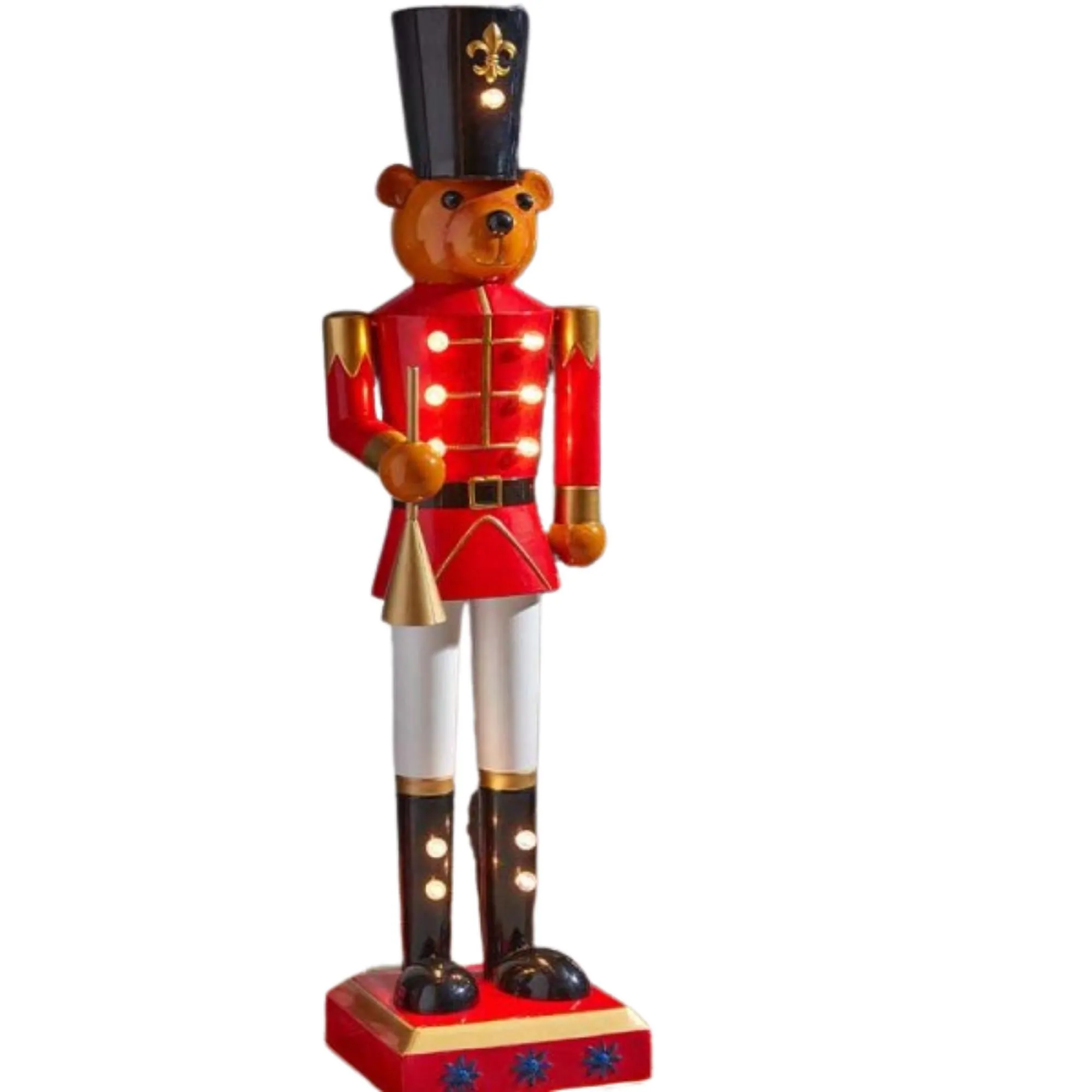 Battery Powered Light up Metal  Teddy Nutcracker Decoration with LEDs