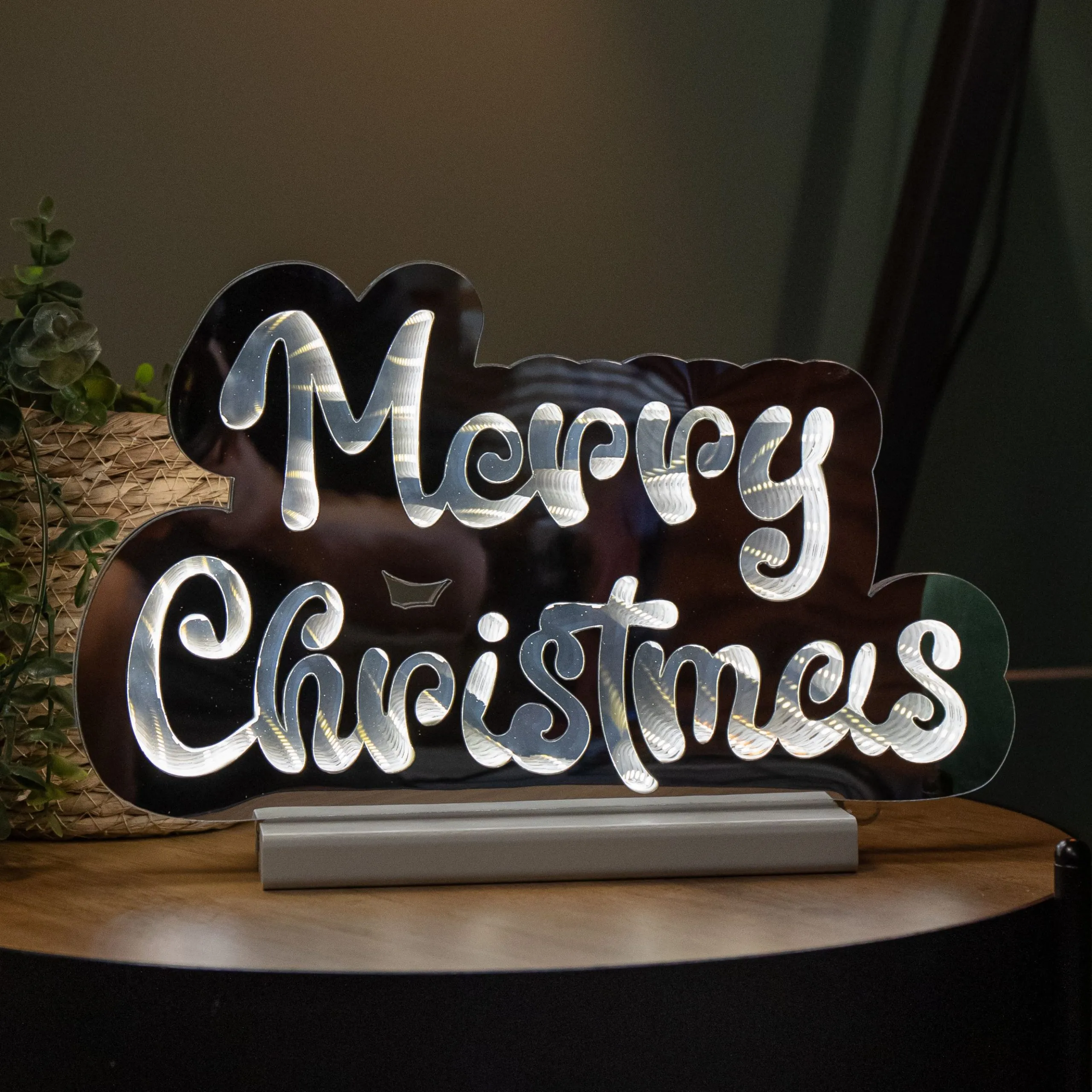 Light up Merry Christmas Infinity Decoration with White LEDs