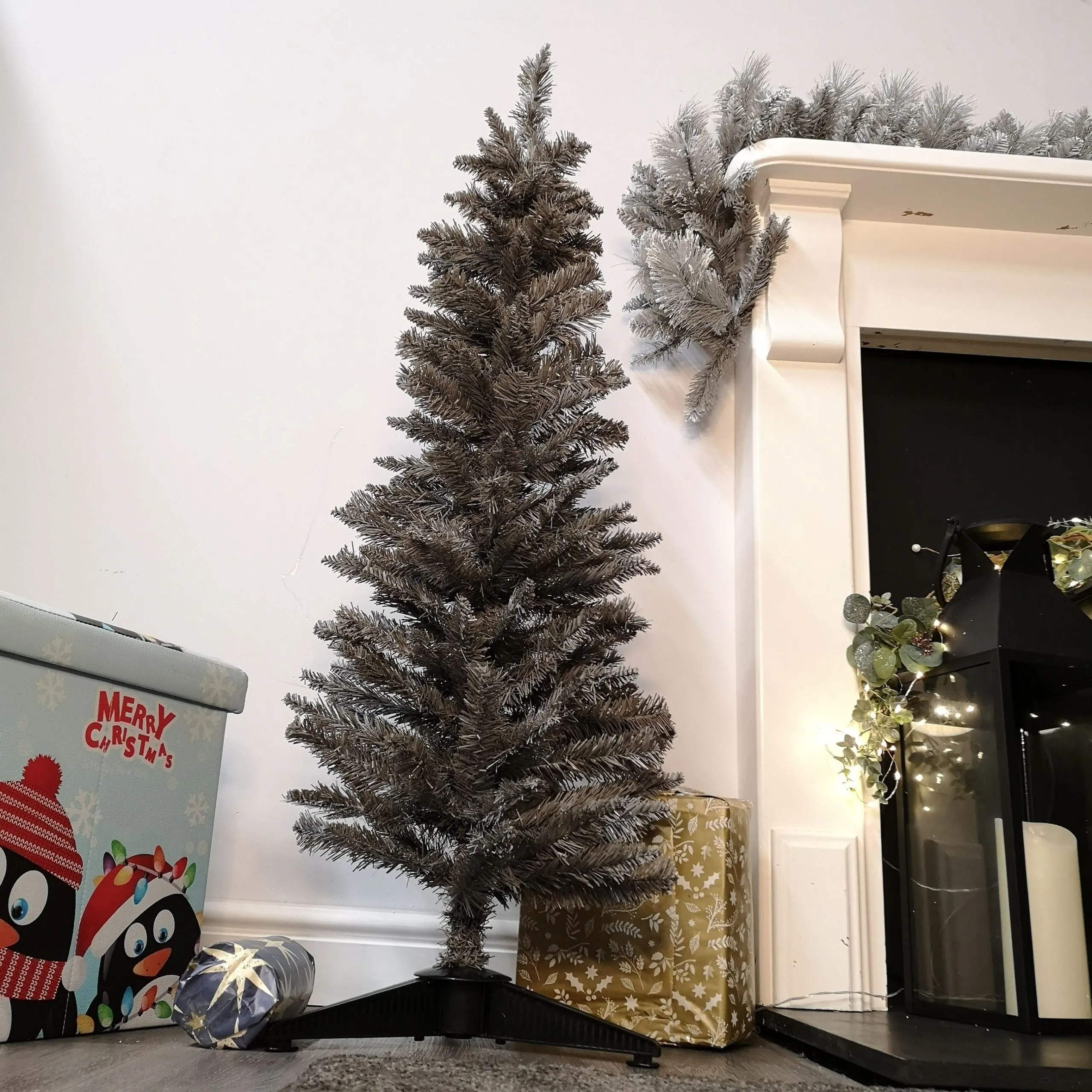 4ft (120cm) Snowtime Wrapped Pencil Pine Grey Tree with 168 Tips