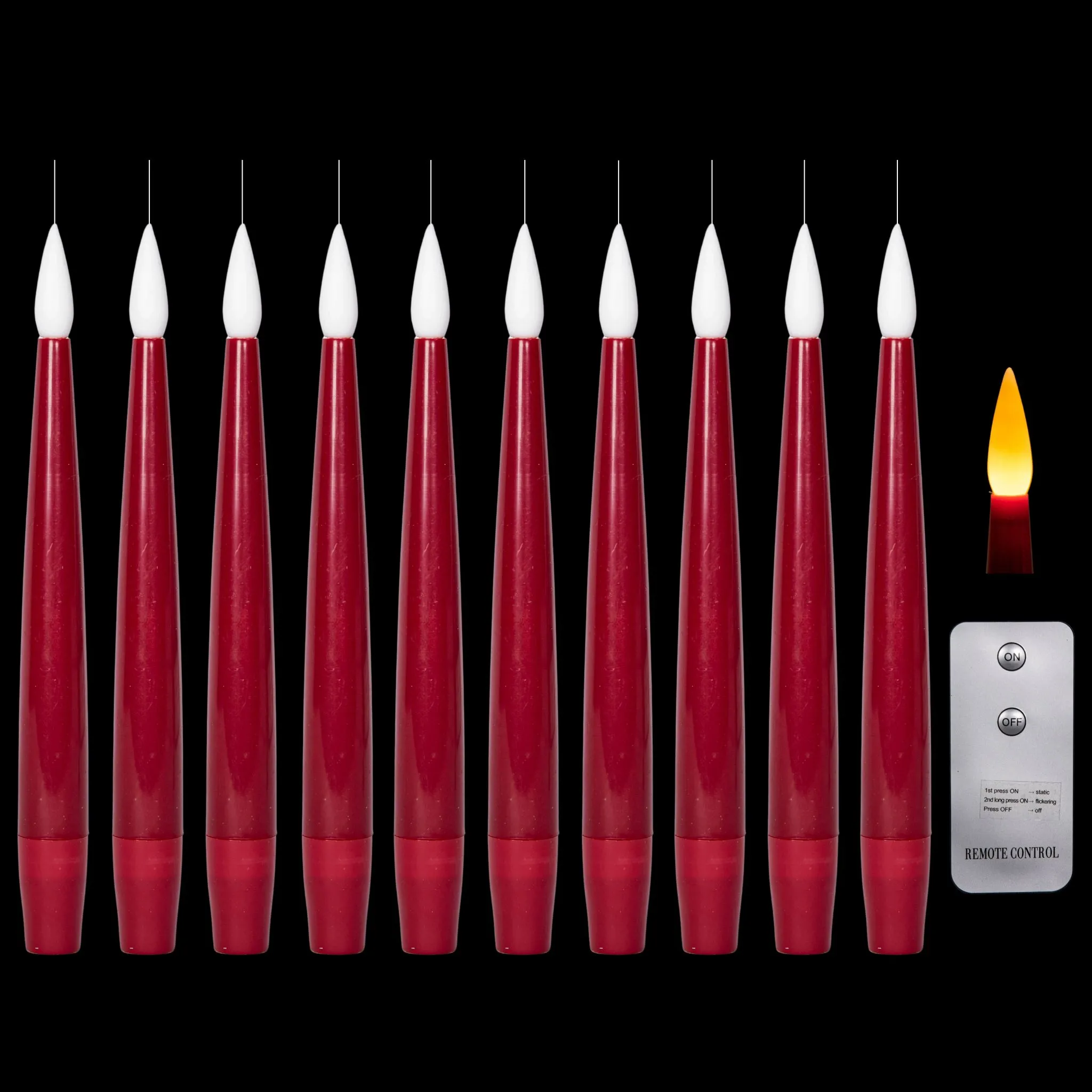Set of 10 15cm Floating Red Static Flicker Battery Candle with Remote Control in Warm White
