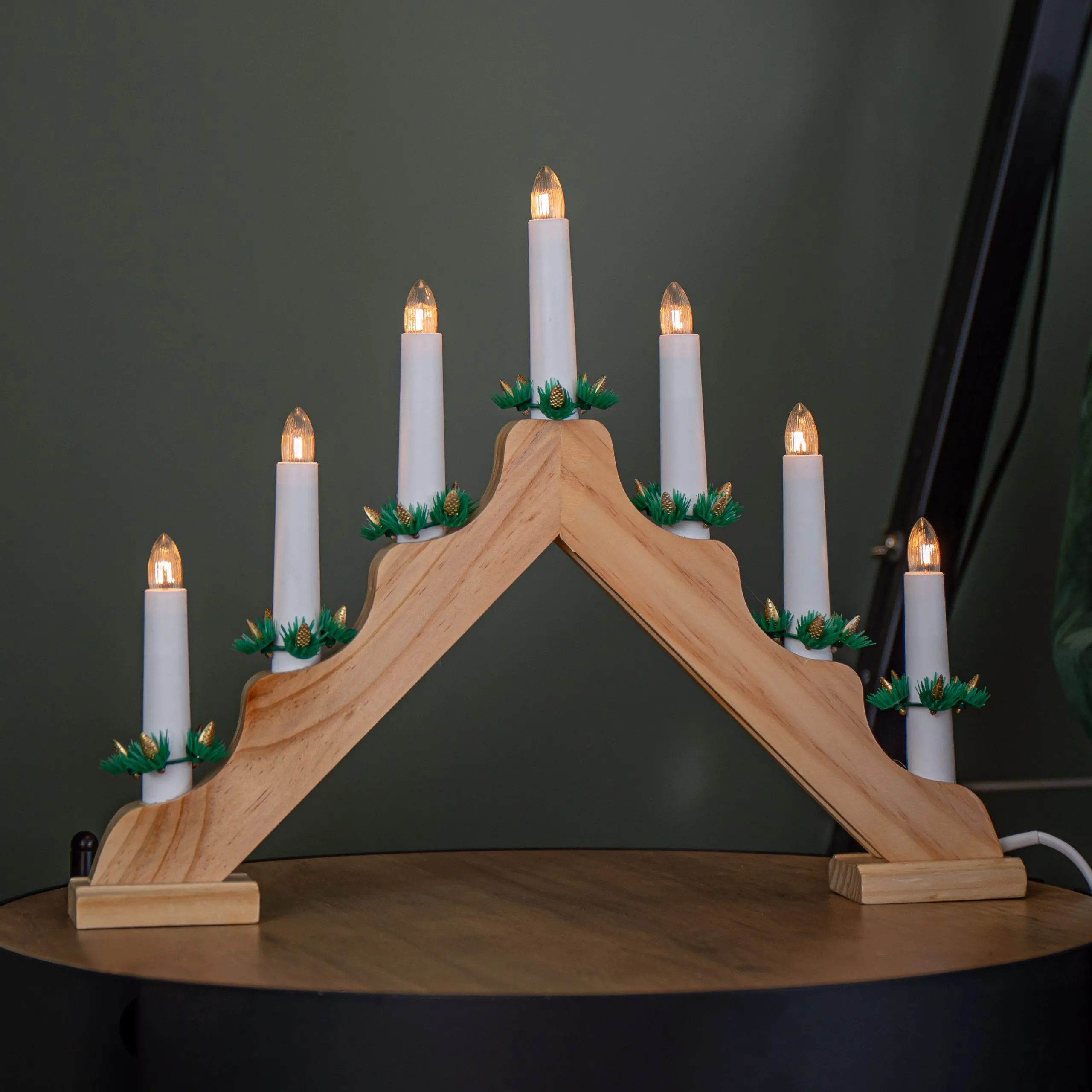 40cm Light up Wooden Christmas Candlebridge with 7 Warm White LEDs