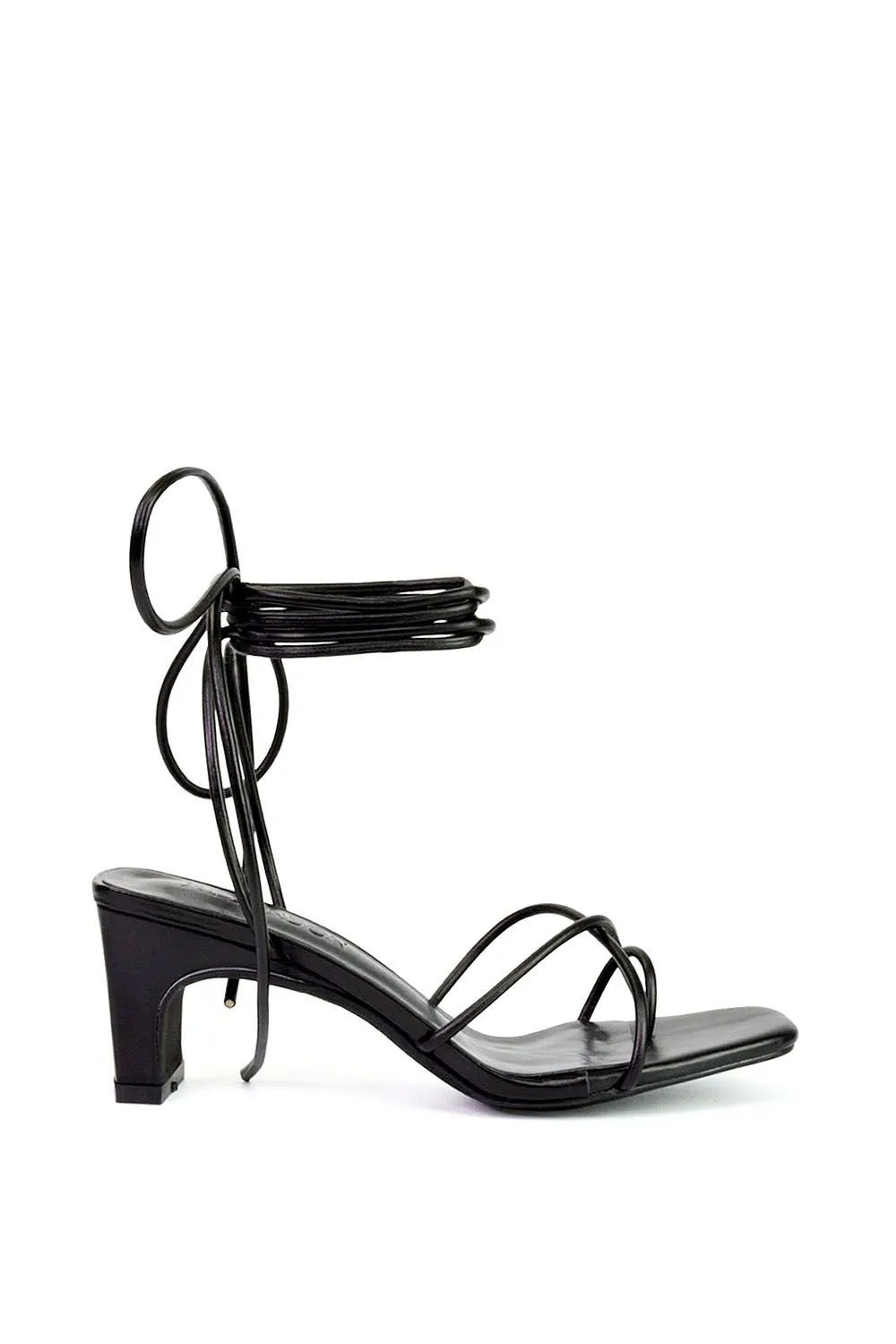 'Atlas' Lace Up Strappy Thin Mid Block Heel Square Toe Sandals