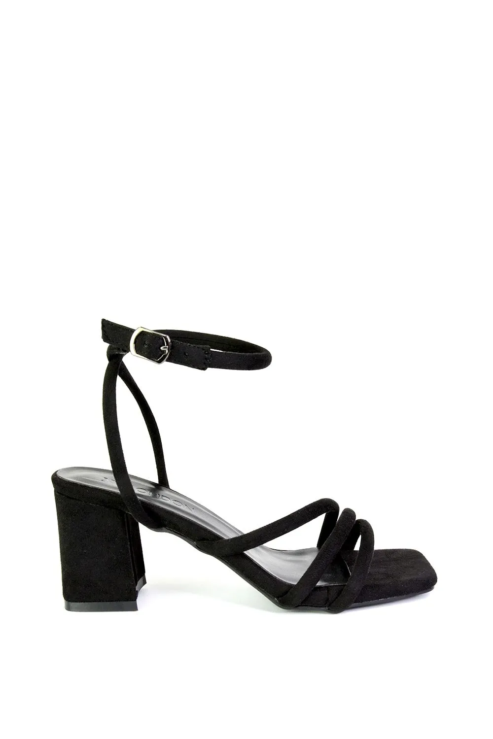 'Trixie' Square Toe Buckle Up Ankle Strappy Mid Block Heel Sandals