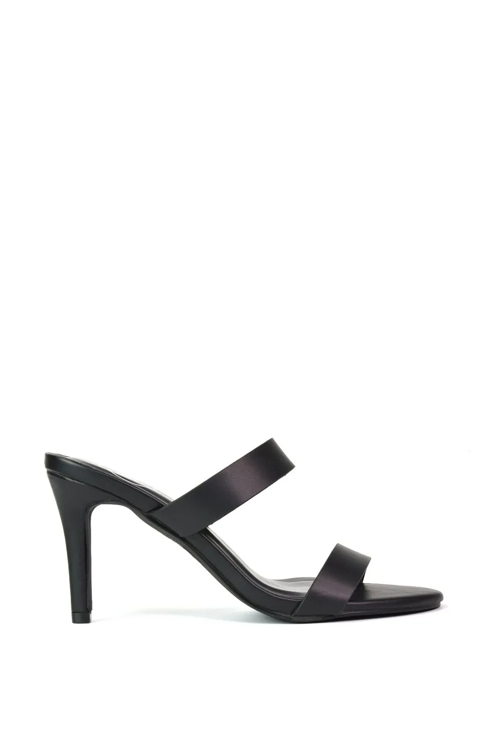 'Wolf' Round Toe Double Strap Stiletto High Heel Mule Sandals