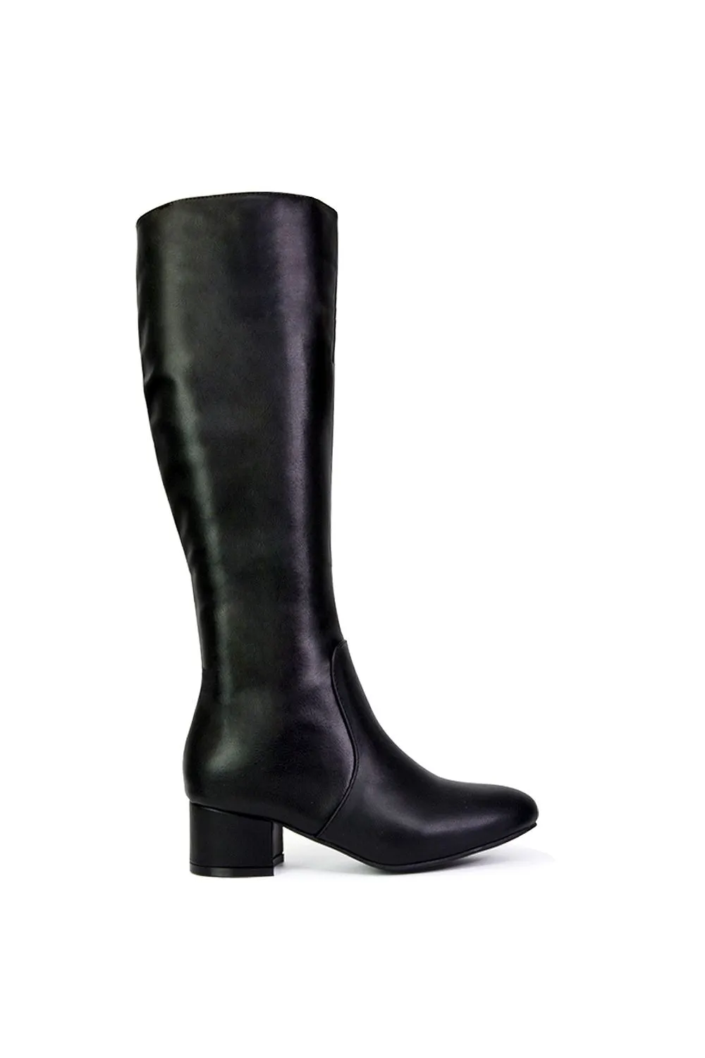 'Valeria' Zip Up Knee High Boots With Mid Block Heel