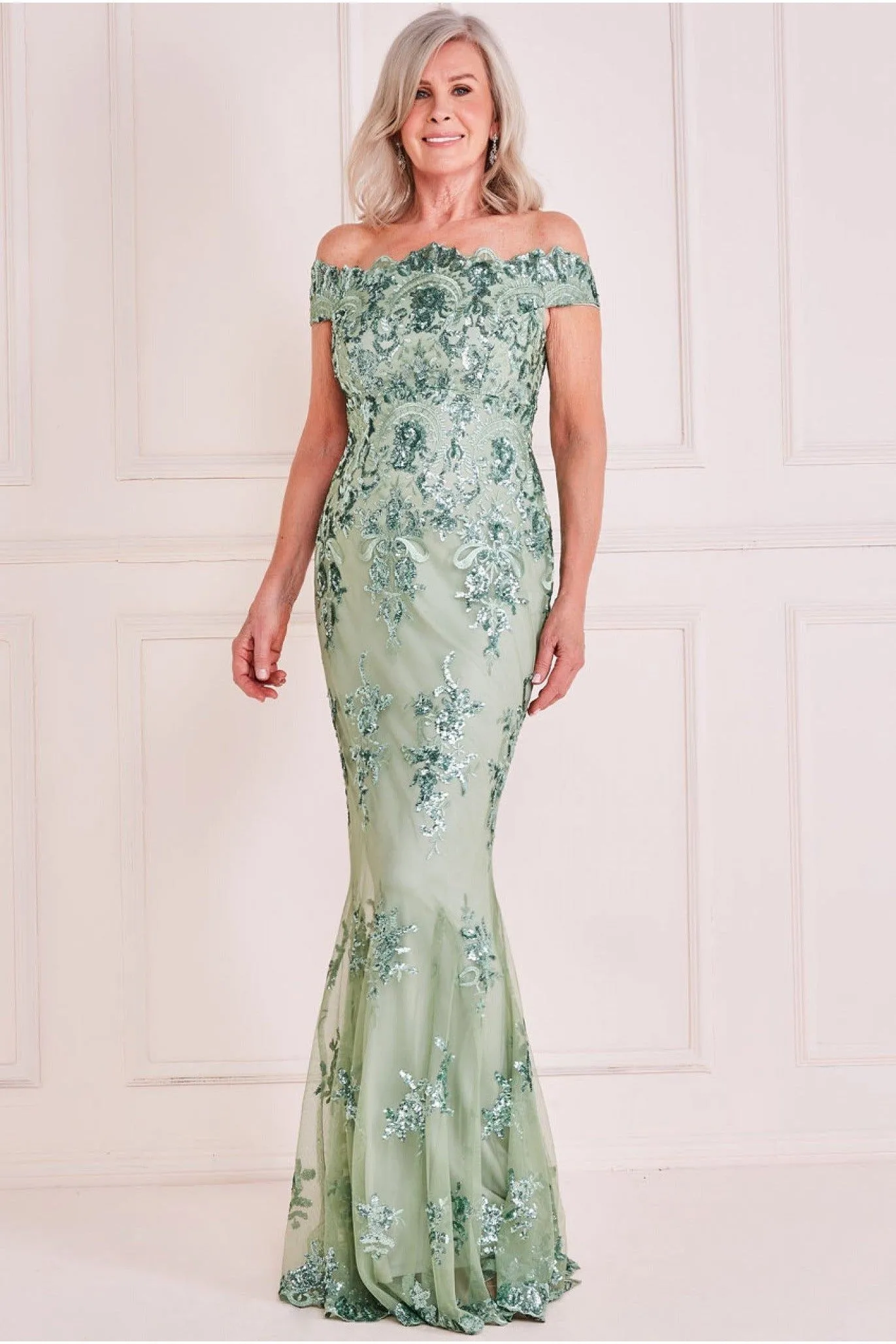 Sequin Embroidered Bardot Maxi