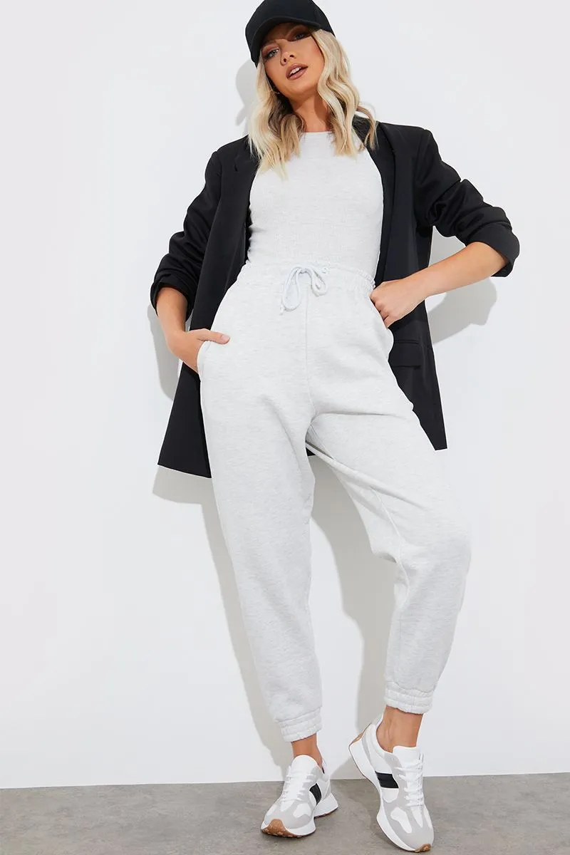 Grey Petite Fleeceback Cuff Oversized Joggers