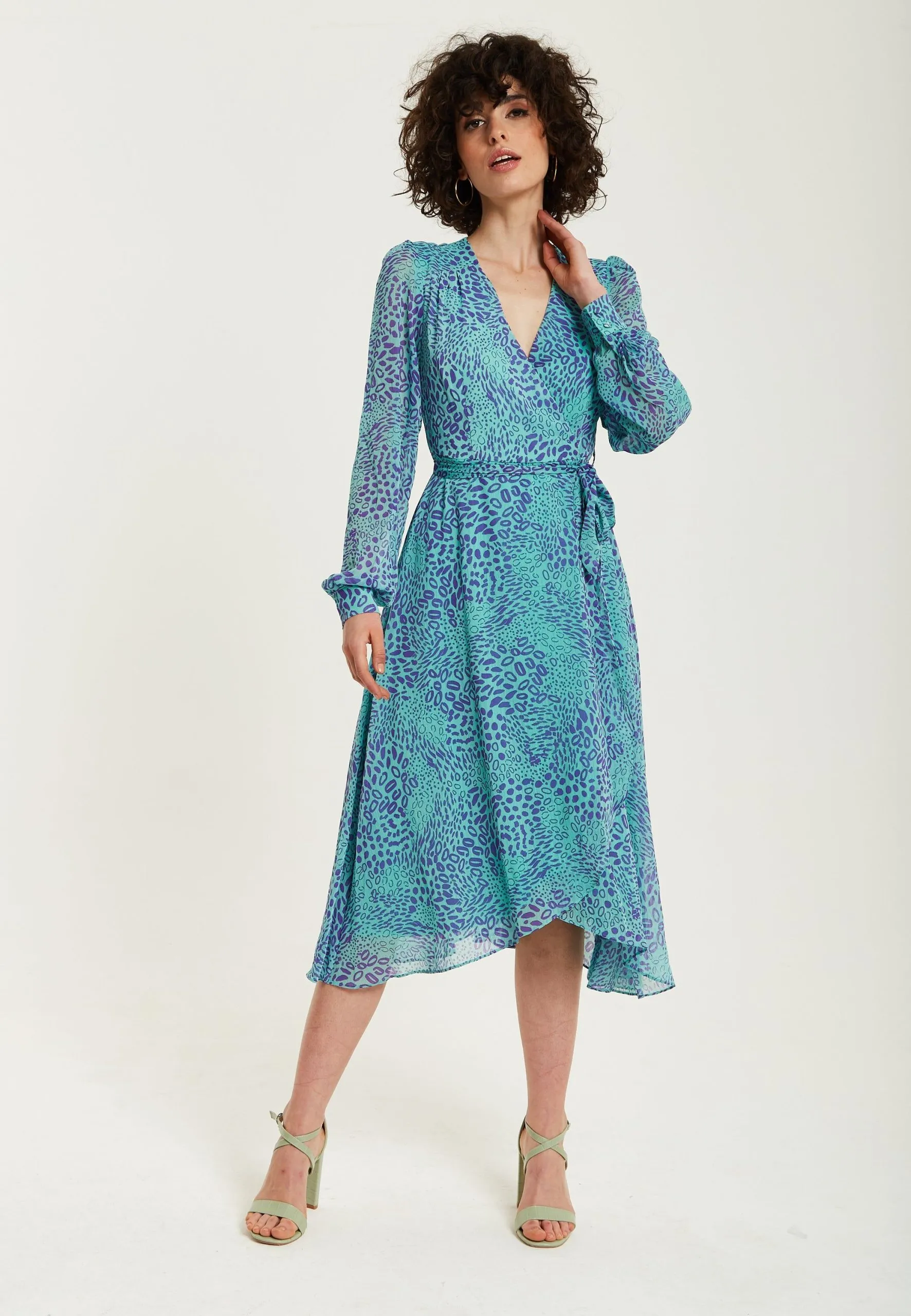 Blue Animal Print Midi Dress