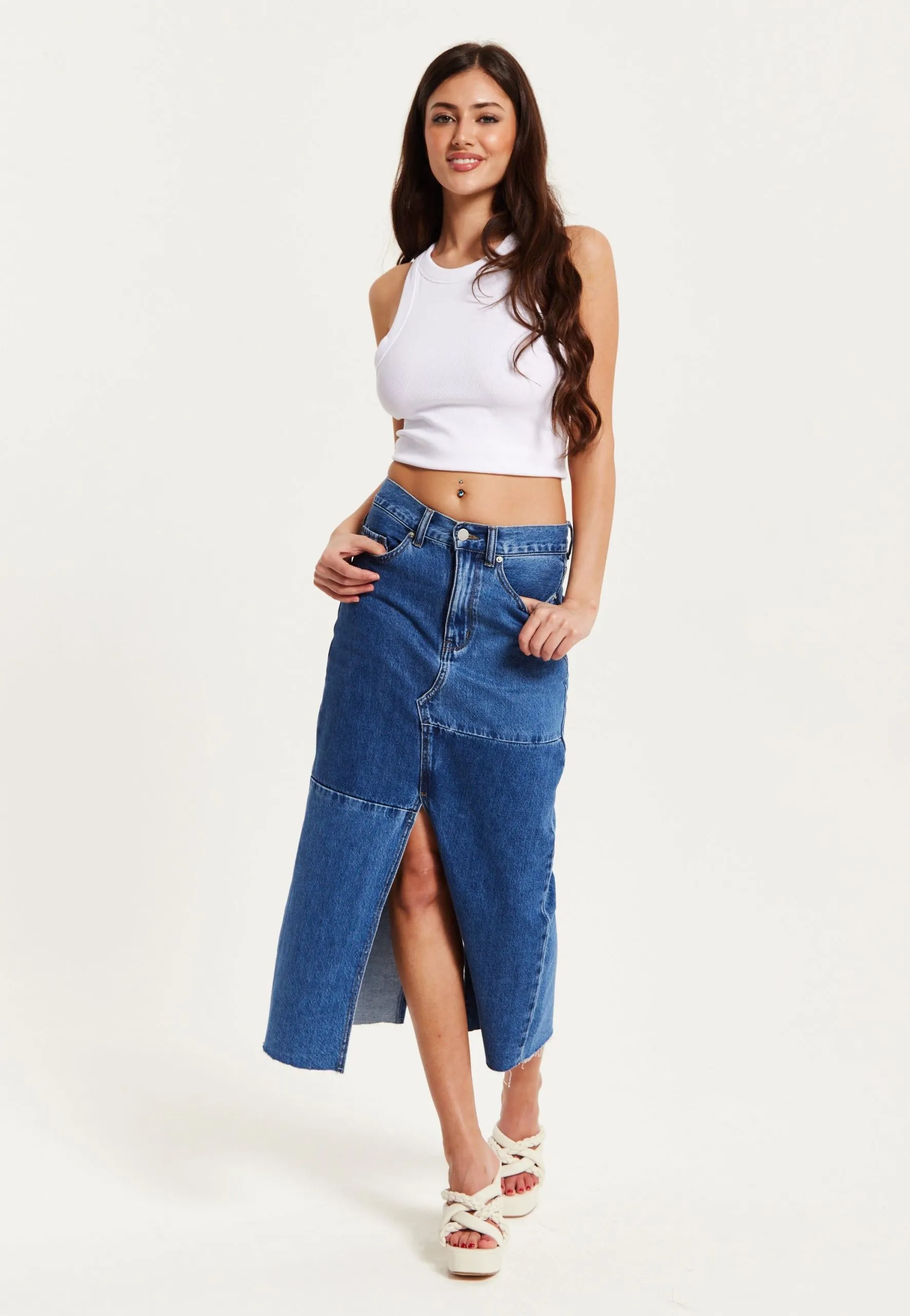 Blue Denim Midi Skirt