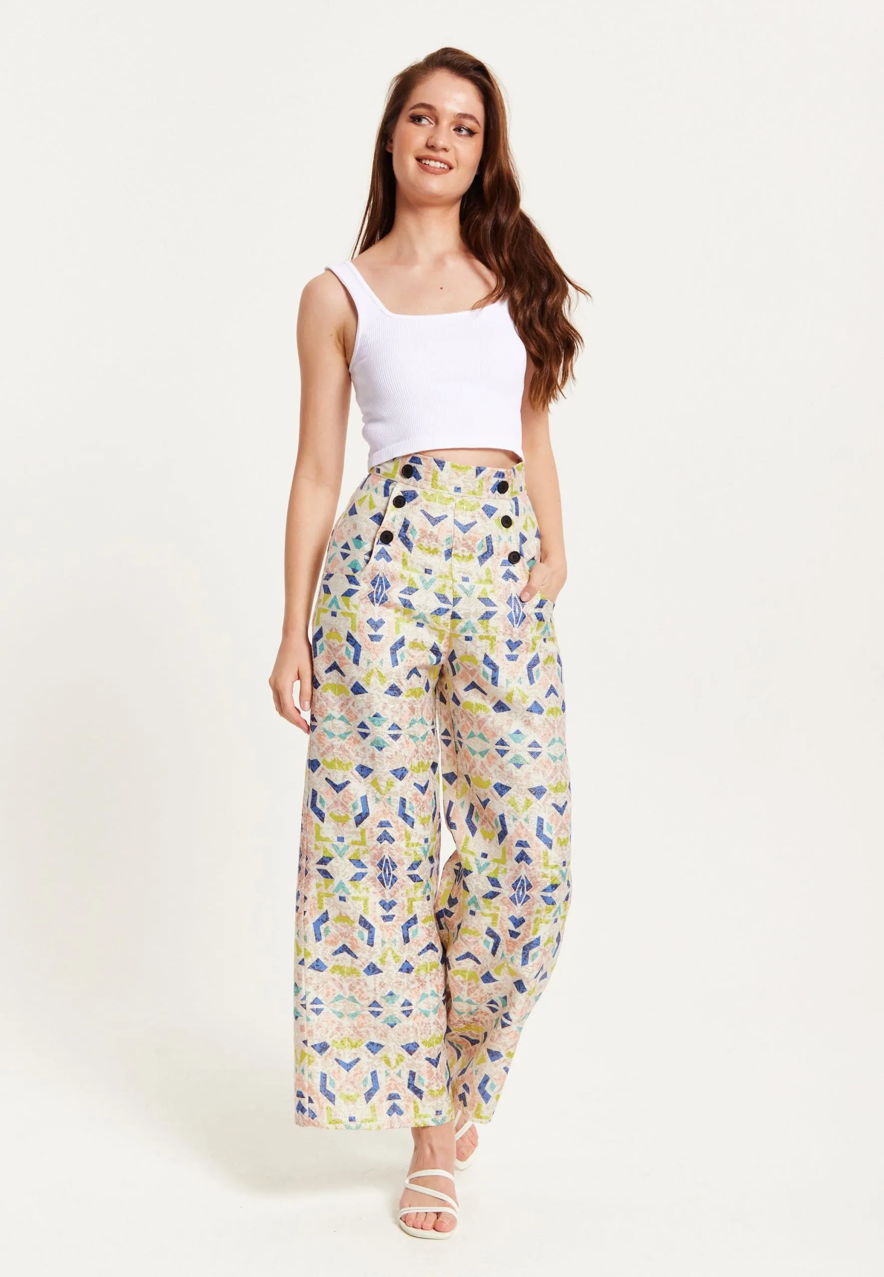 Shiny Print Wide Leg Trousers
