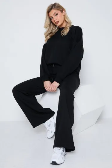 Black Crew Neck Fleeceback Sweater