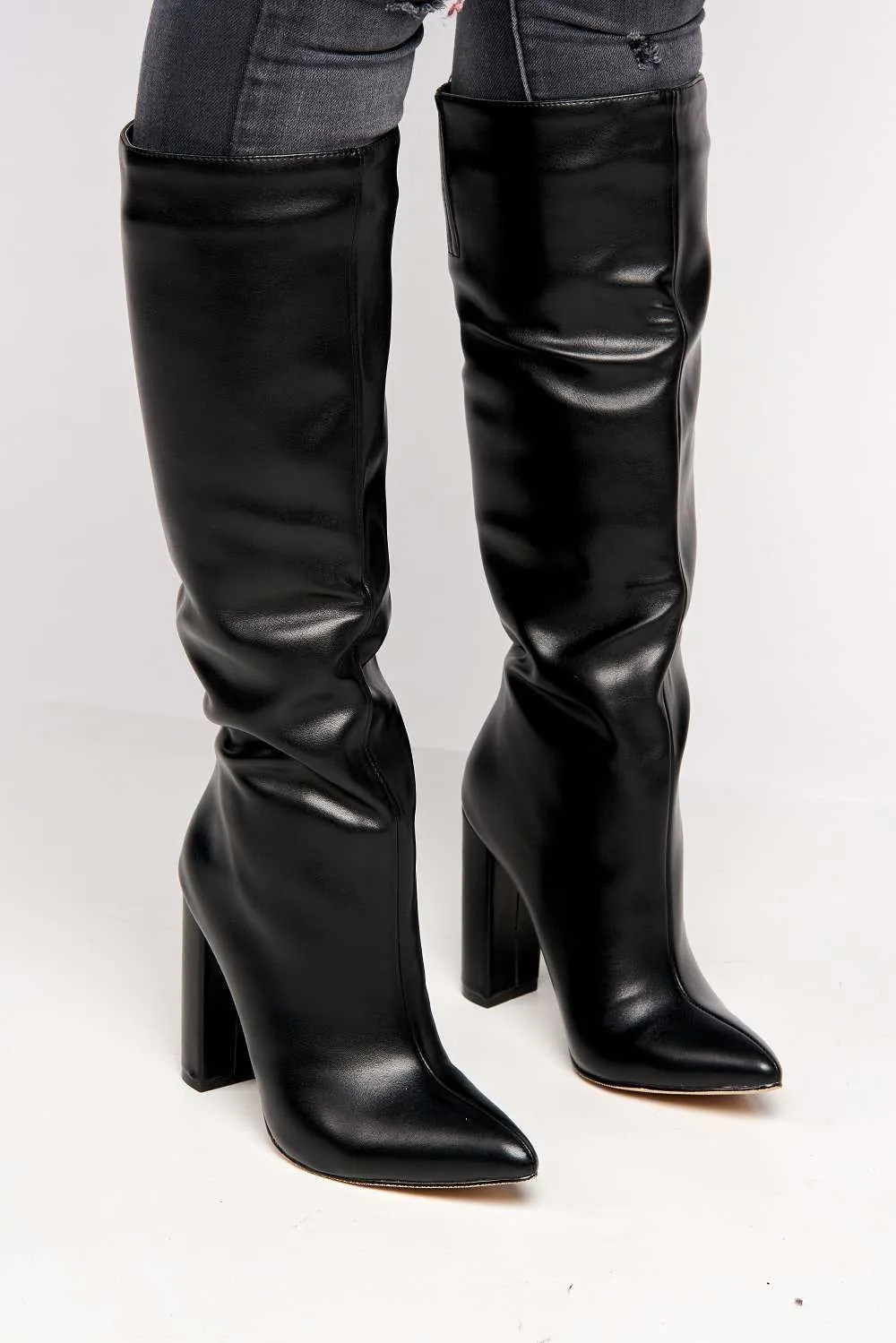 Woya Pointed Toe Block Heel Knee High Boots