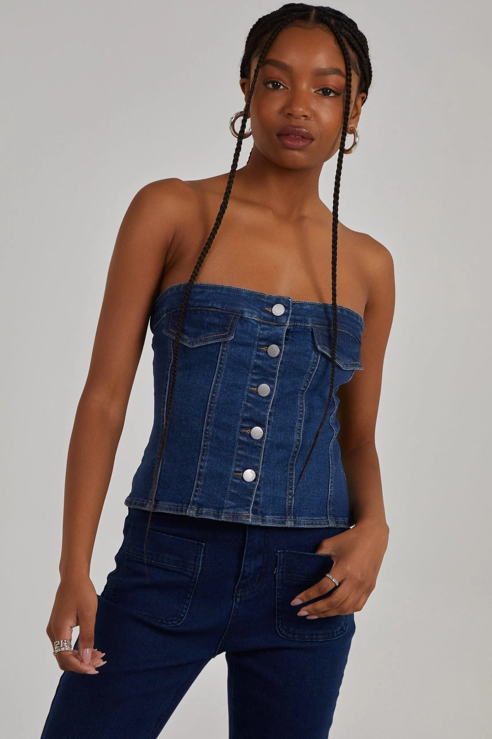 Button Up Denim Corset Top