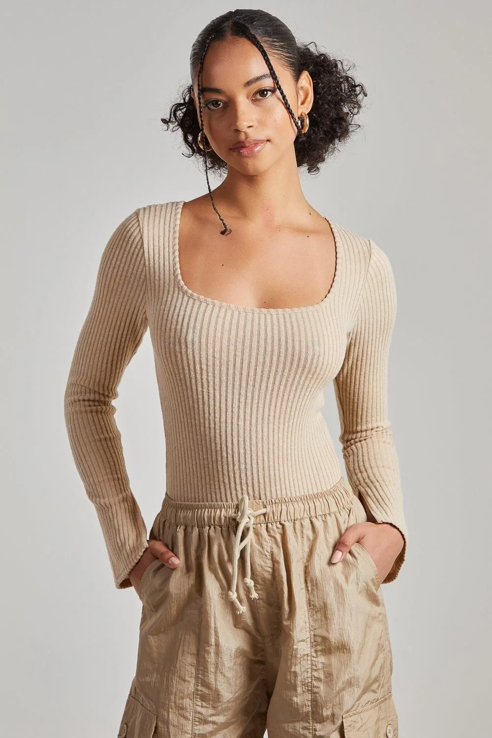 Chunky Rib Long Sleeved Squared Neck Bodysuit