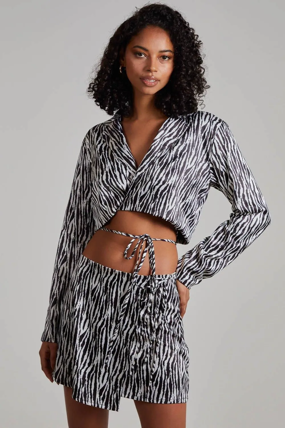 Tie Waist Satin Zebra Top