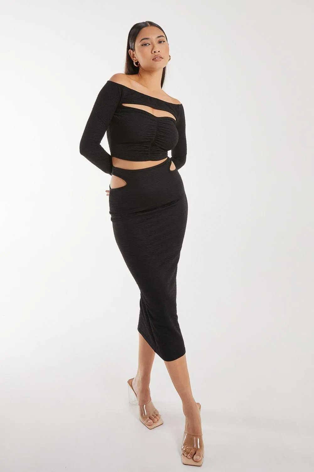 Ripple Cut Out Midi Skirt