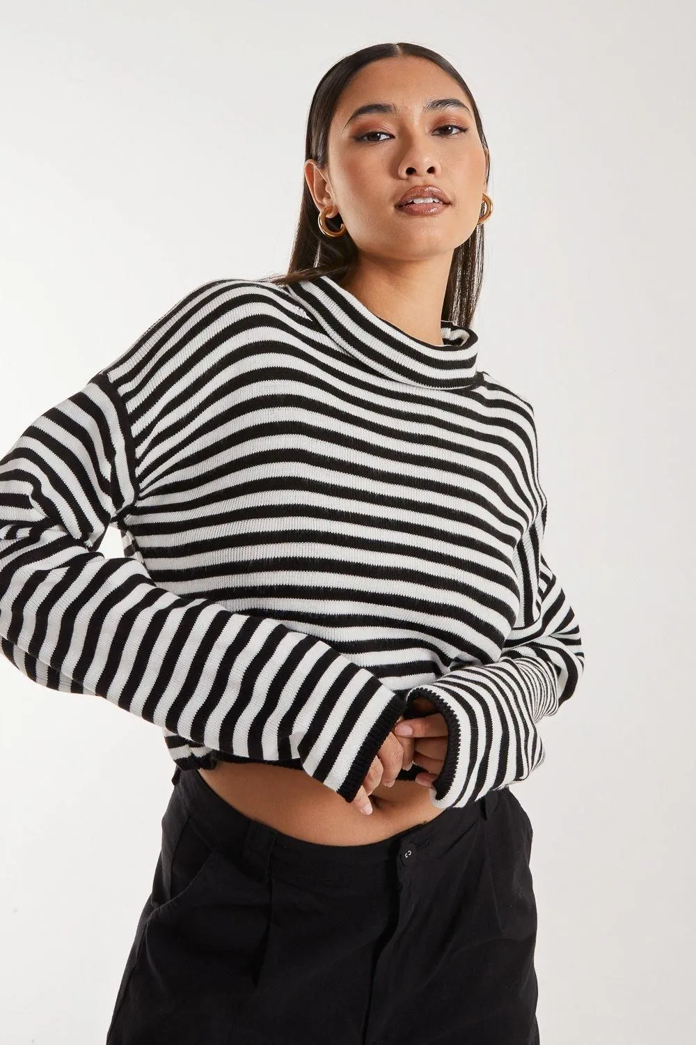 Striped Knitted Turtle Neck Jumper