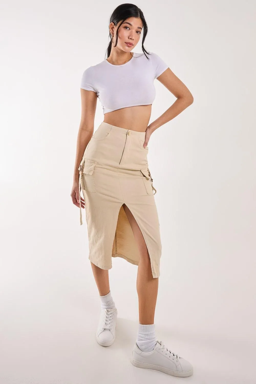 Utility Pocket Detail Midi Skirt