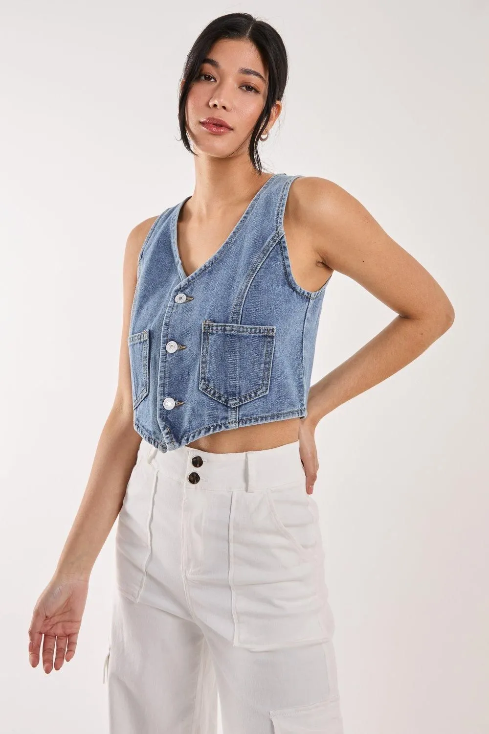 Denim Cropped Waistcoat