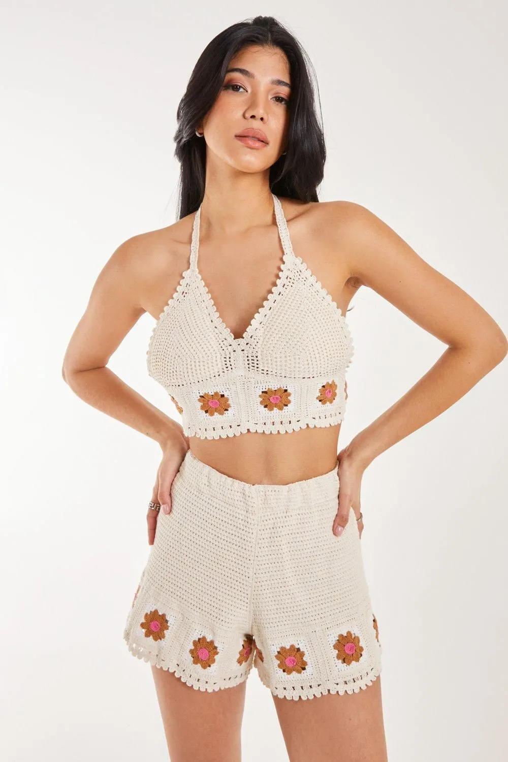 Tie Flower Detail Crochet Bralette