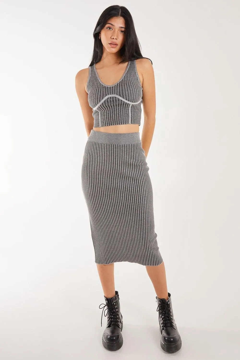 Two Tone Rib Midi Skirt