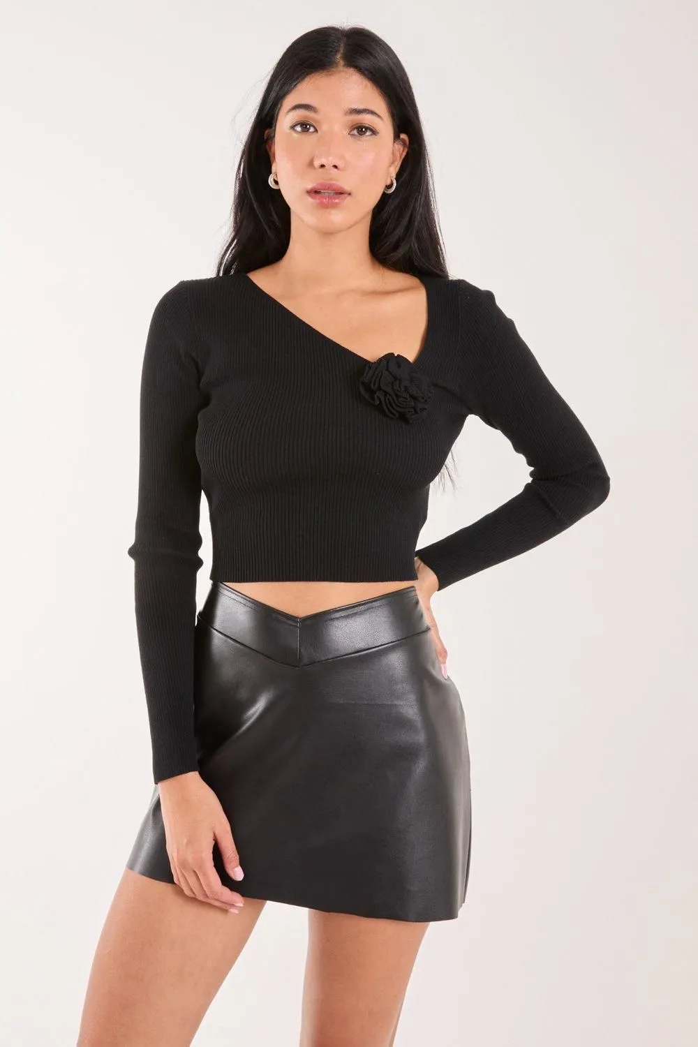 Corsage Knit Long Sleeve Top