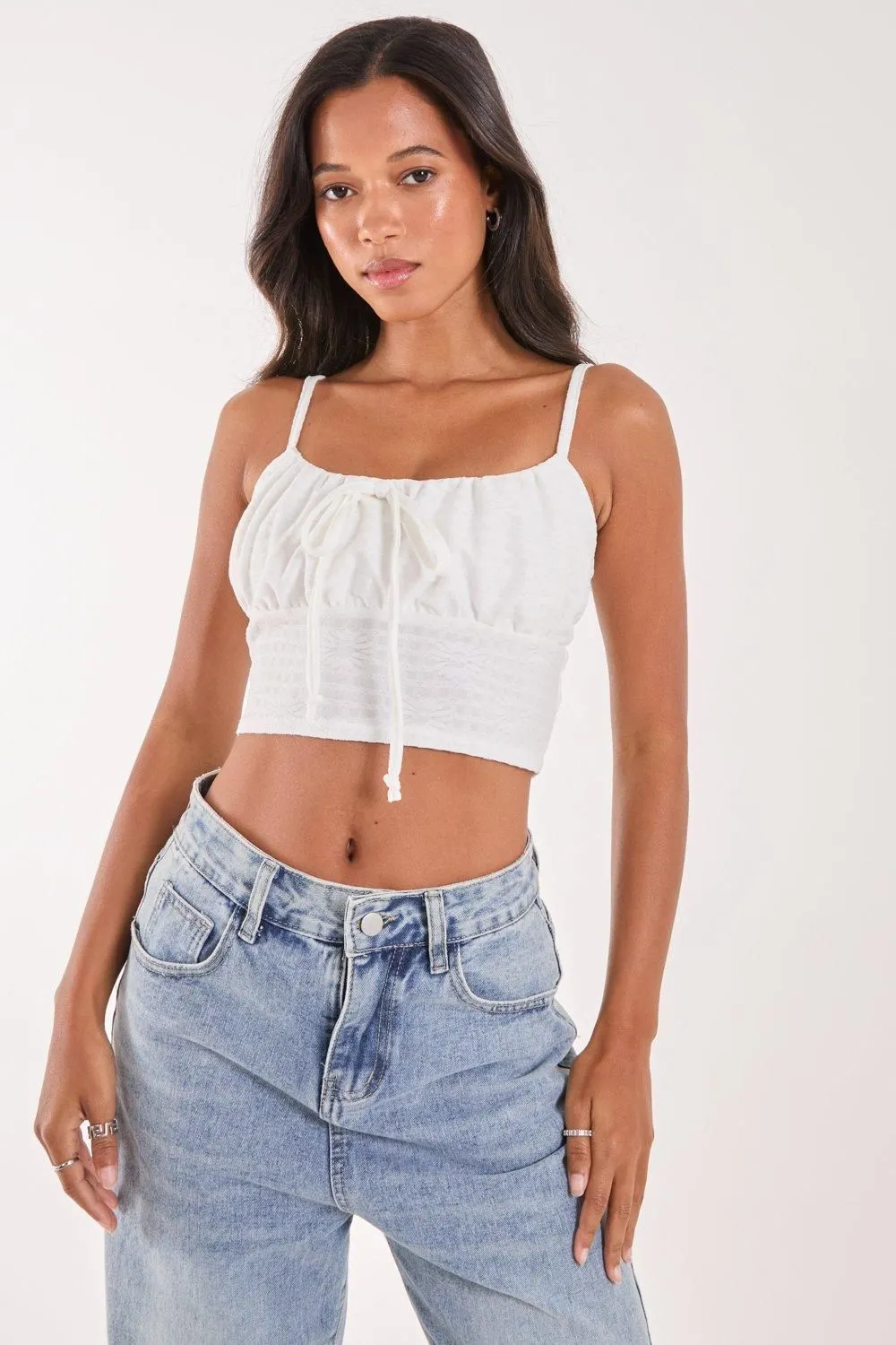 Textured Daisy Tie Strappy Top