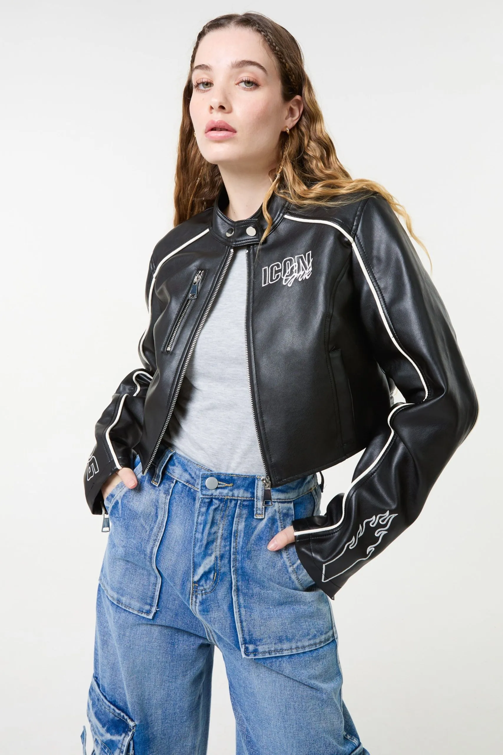 Black Badge Racer Cropped PU Jacket