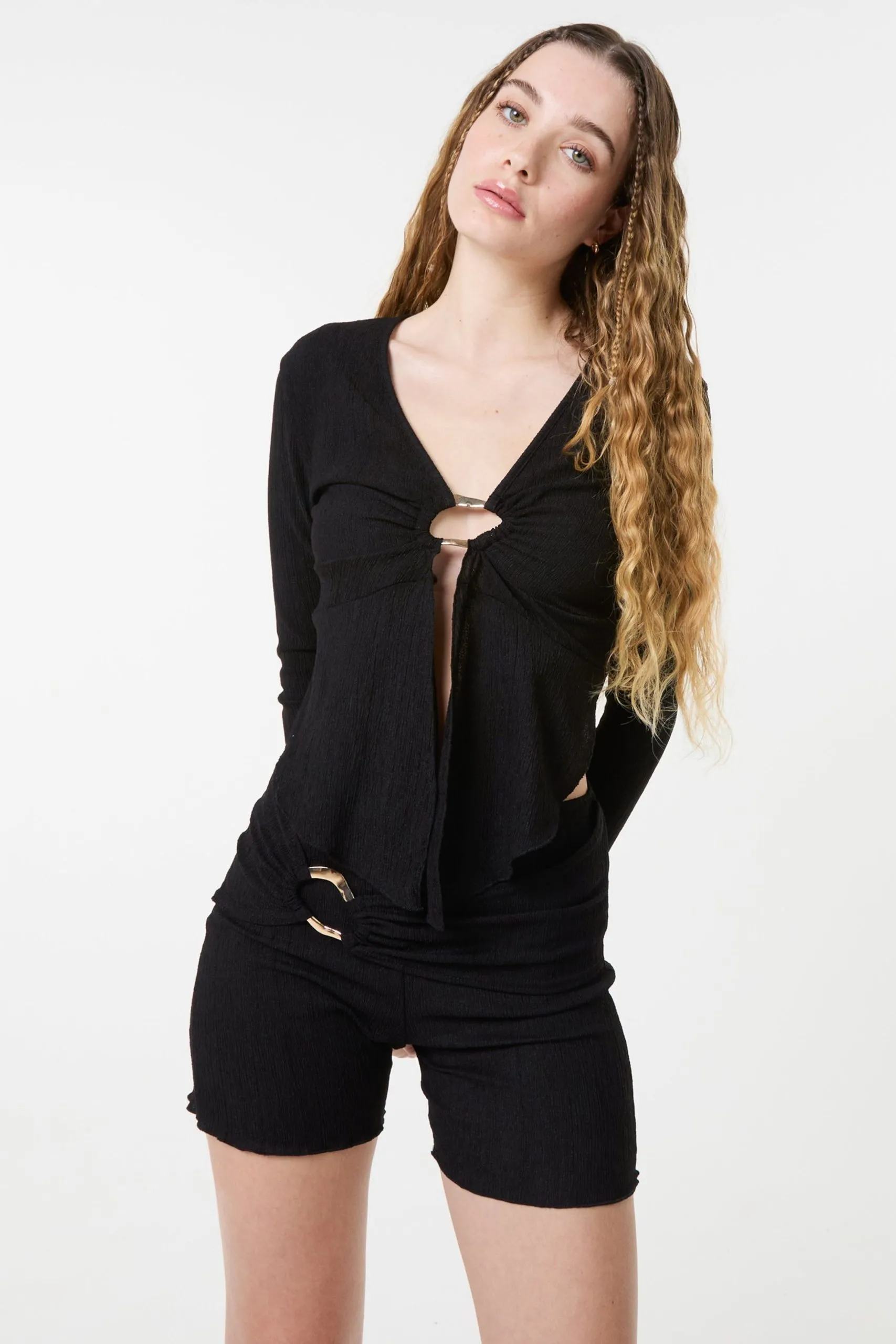 Black Textured Gold Ring Top