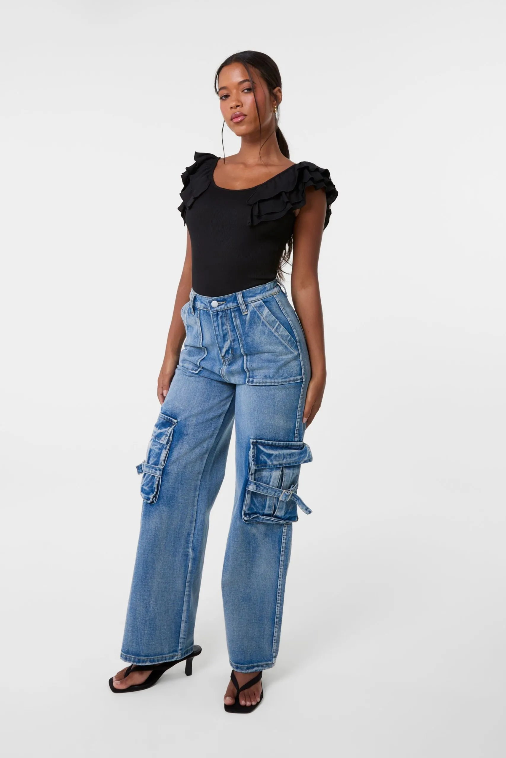 Black Ruffle Sleeve Bodysuit