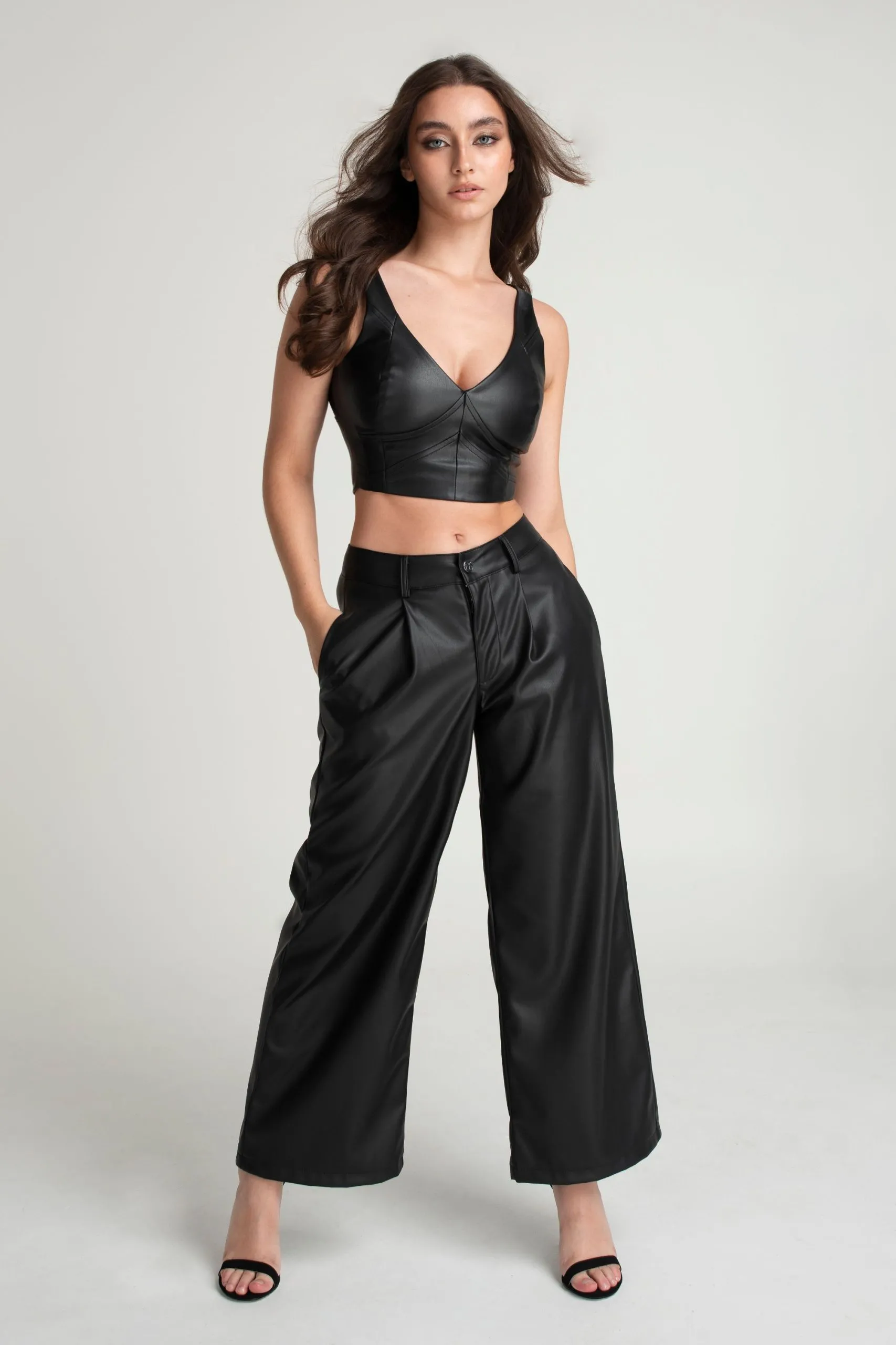 Vegan Leather Wide Leg Trousers