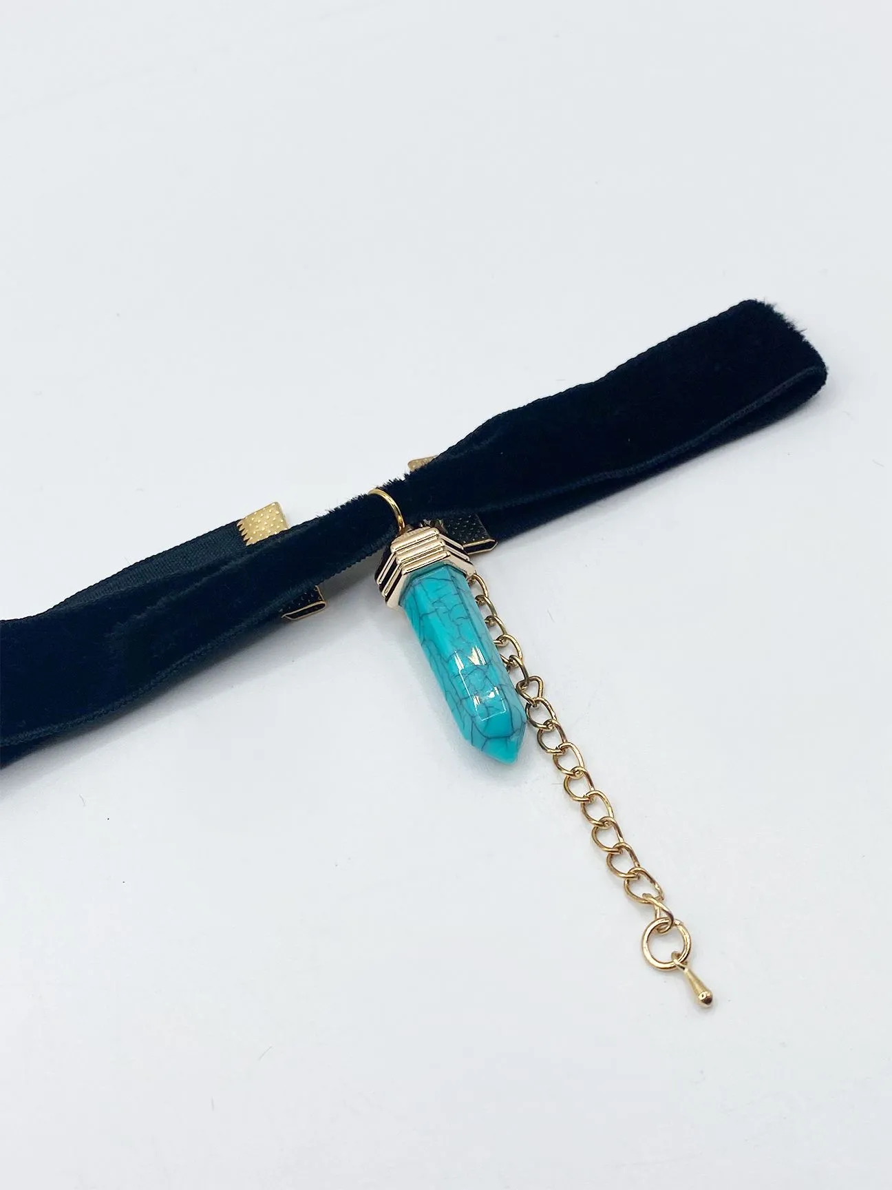 Faux Velvet Choker With Turquoise Stone Charm