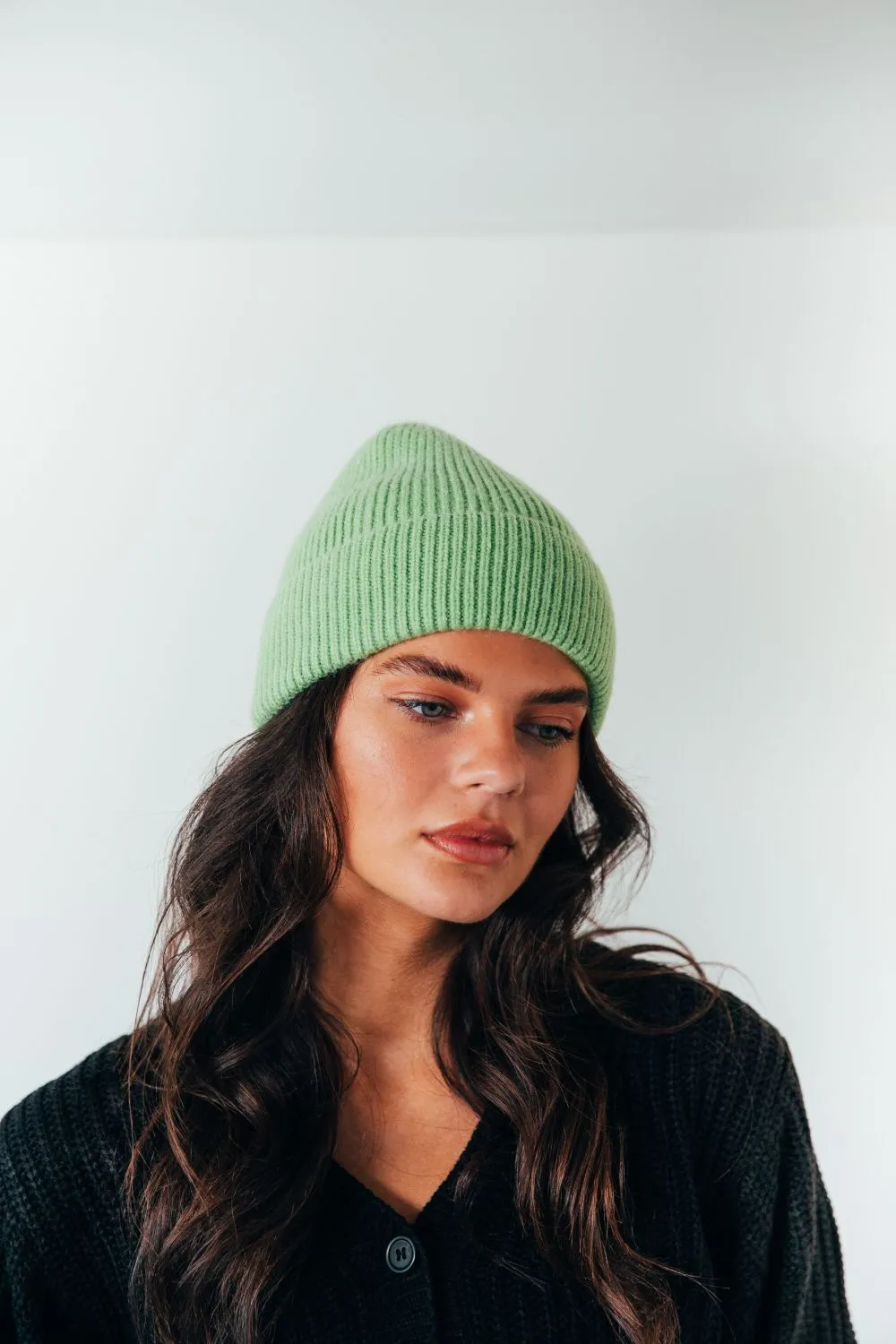 Ribbed Beanie Hat In Green