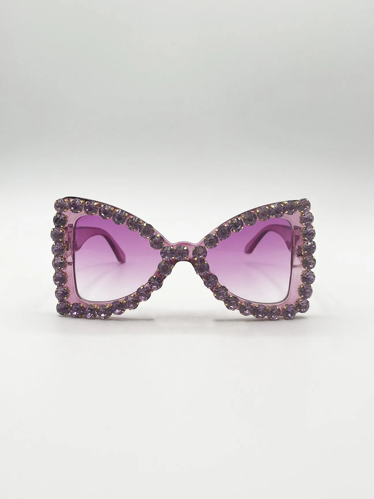 Oversized Triangular Crystal Gem Sunglasses in Purple
