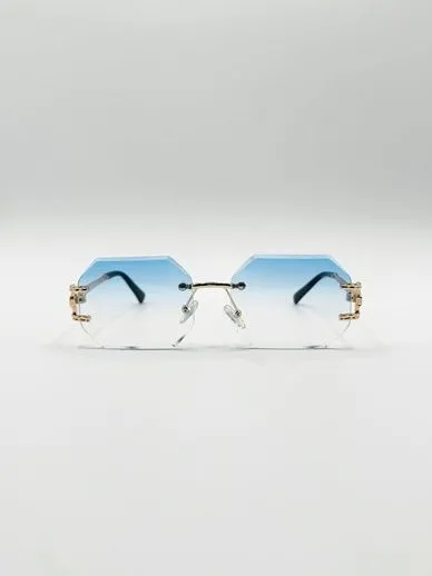 Frameless Octagon Lens with Metal arm in Blue