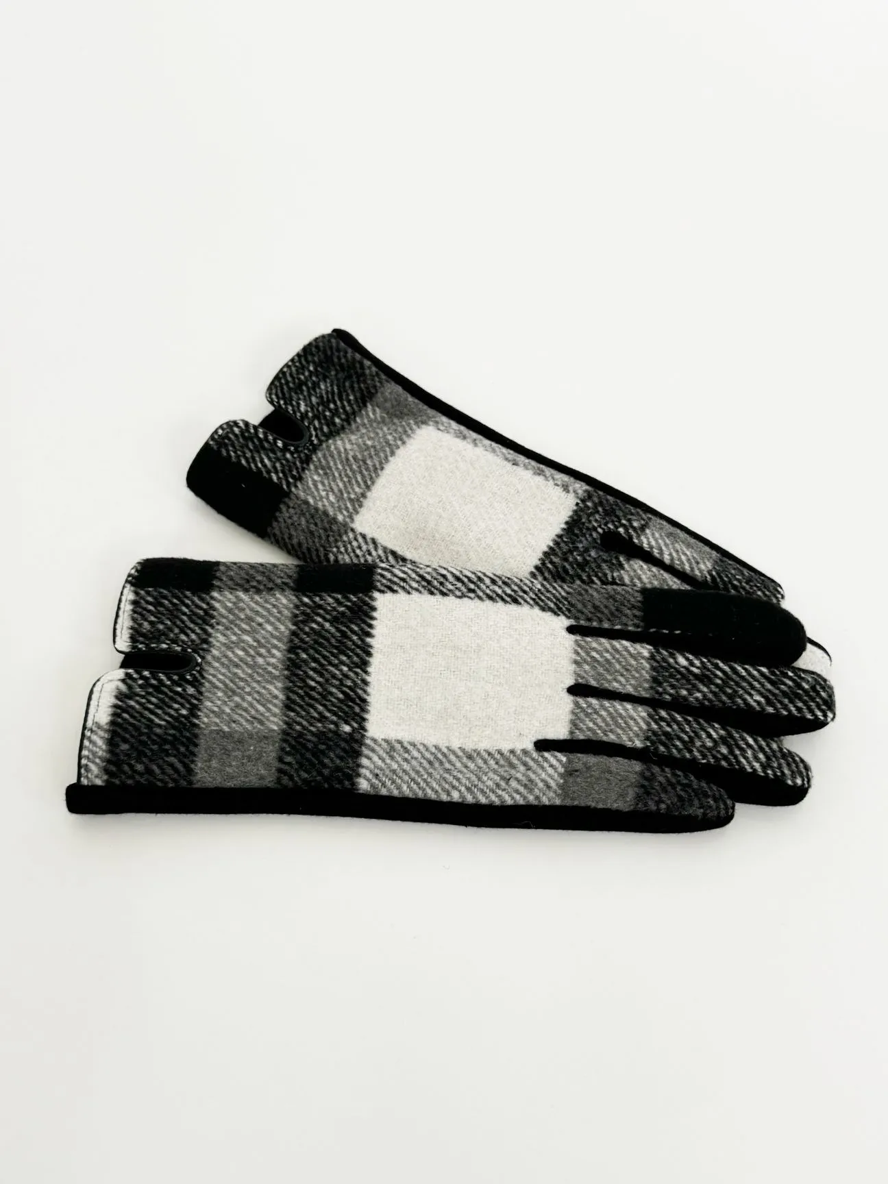 Black And White Checked Print Gloves