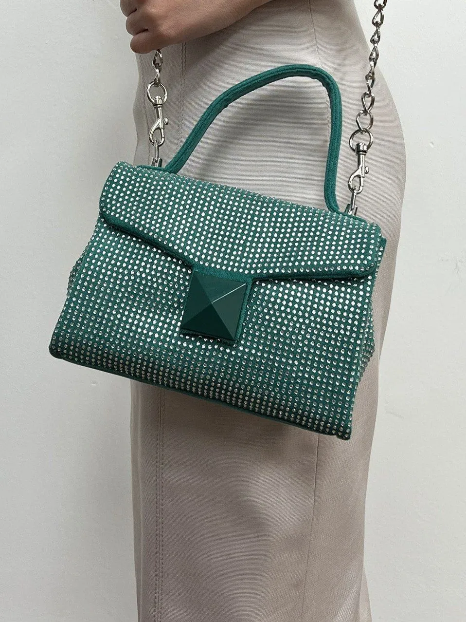 Green Suede Rhinestone Grab Bag