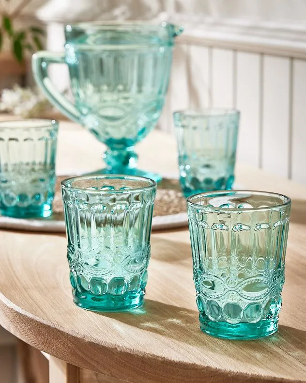 Set of 4 Vintage Luxury Turquoise Drinking Glass Whiskey Glass Tumblers Gift Idea 240ml