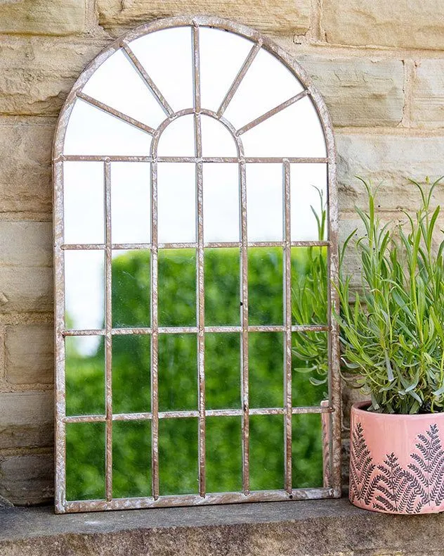 Vintage Indoor Outdoor Distressed Finish Arched Garden Mirror H60cm x W36cm