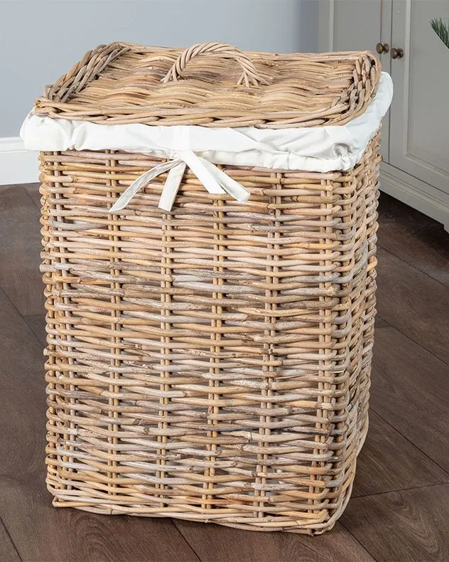 Traditional Style Large Square Rattan Bathroom Storage Hamper Laundry Basket