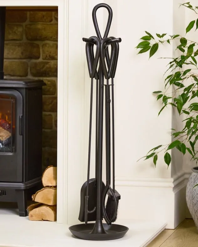 Contemporary Black Fireplace 4pc Fireside Companion Set - 90cm High