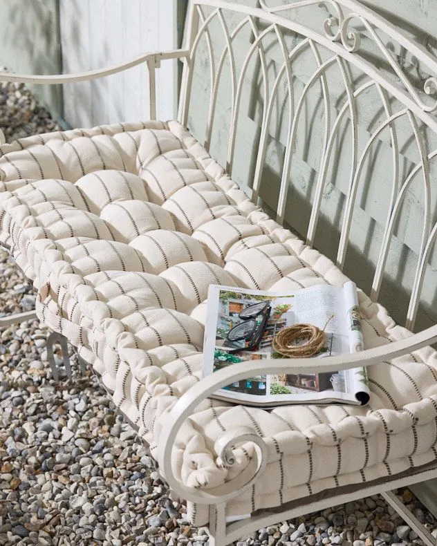 Mocha Cotton French Stripe Indoor Outdoor Garden Bench Cushion (L)105cm x (W)42cm
