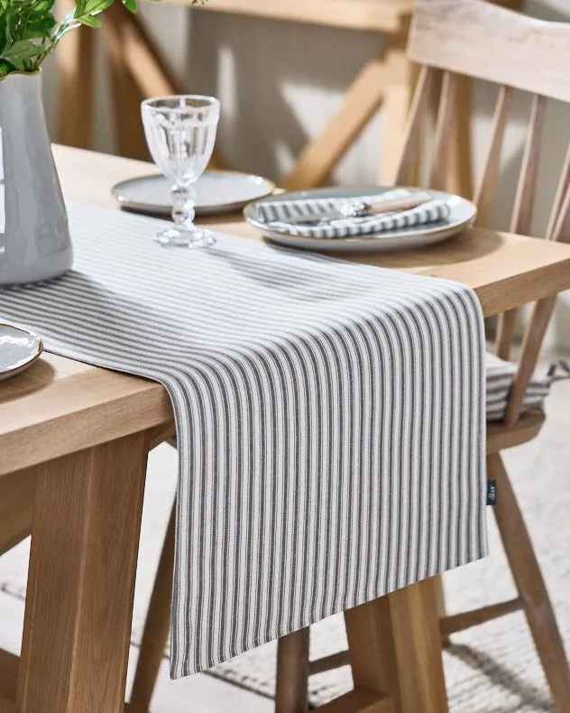 Traditional Extra Large Grey Stripe Cotton Dining Table Runner Table Cloth 220cm