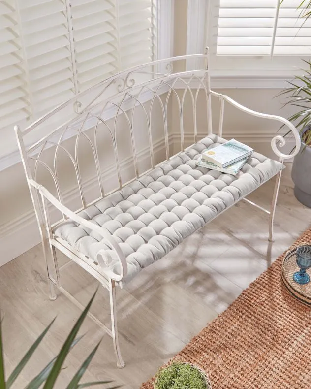 Vintage Cream Iron Arched Back Furniture Bench with Free Seat Pad