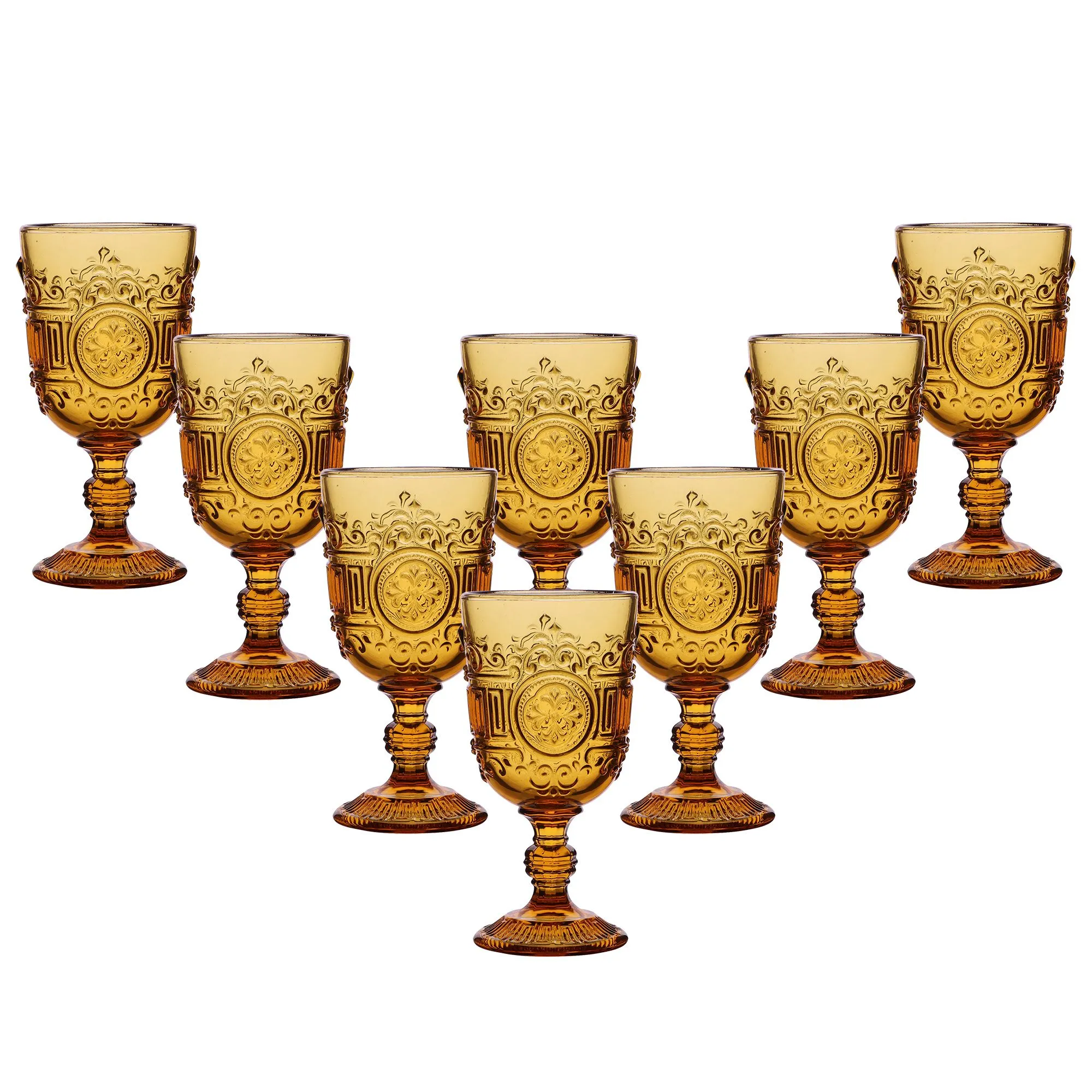 Set of 8 Vintage Luxury Amber Embossed Drinking Wine Glass Goblets Gift Idea Gifts Ideas 300ml